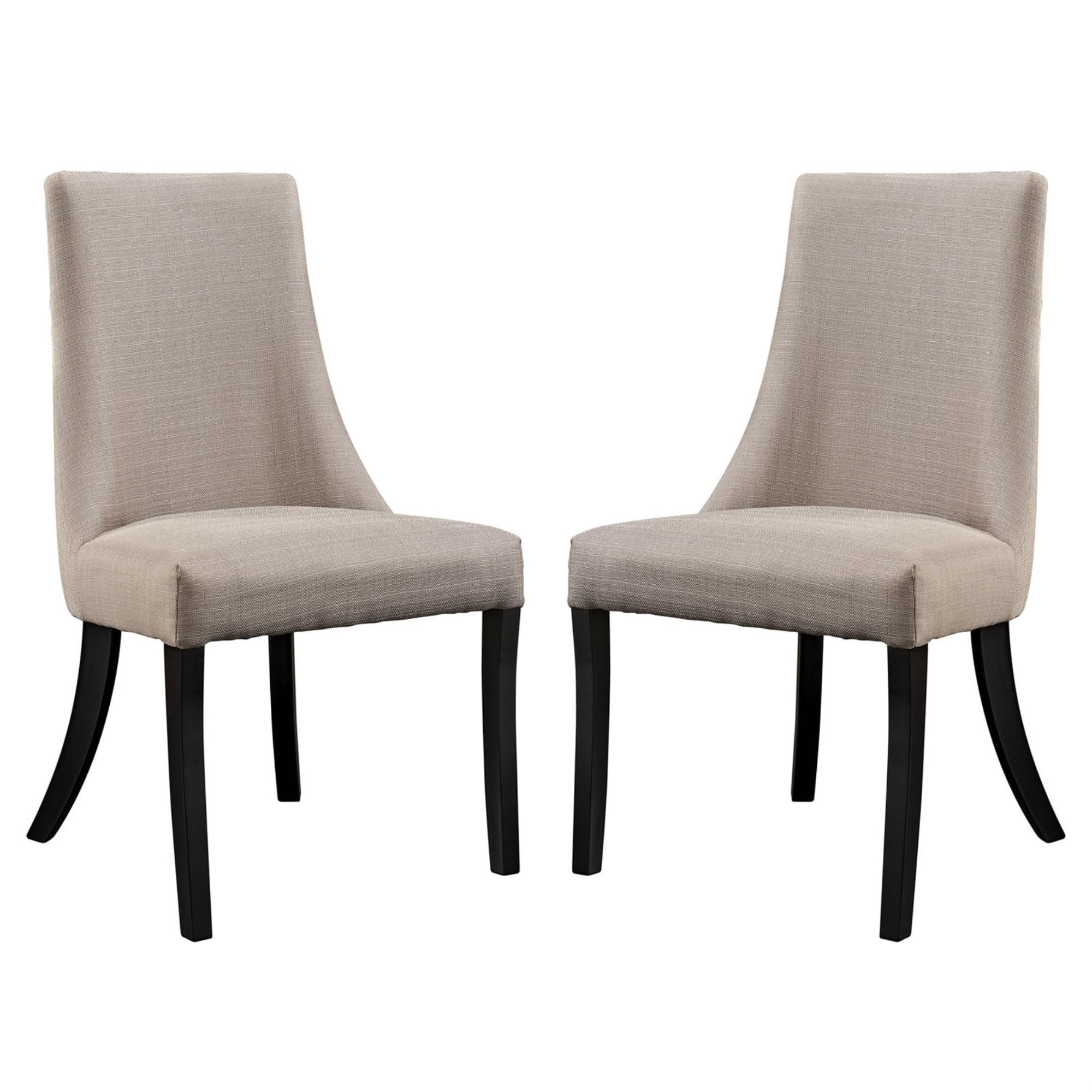 Beige Upholstered Microfiber Side Chair with Wood Legs