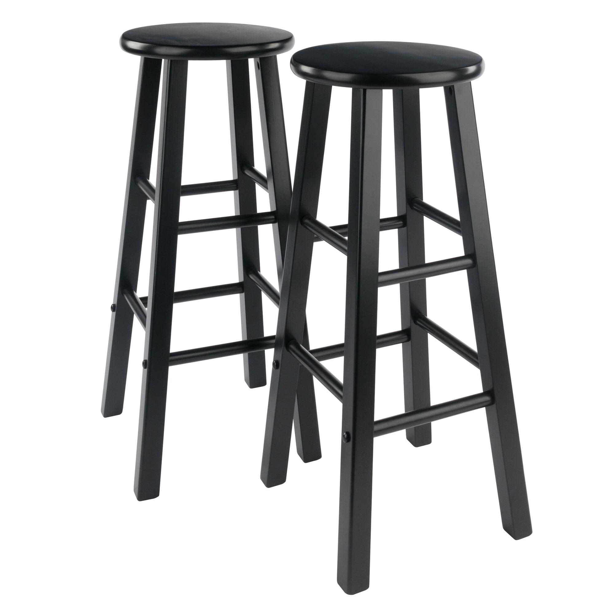 Transitional Solid Wood 29" Adjustable Black Bar Stool Set