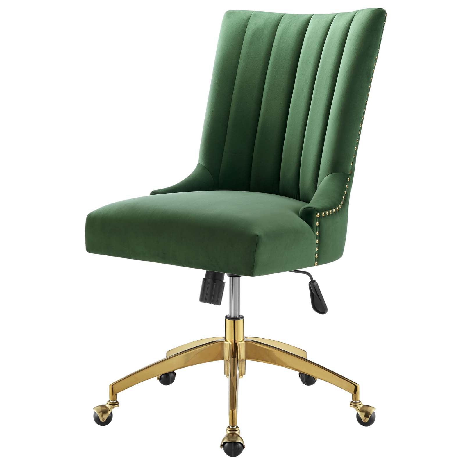 Ergonomic Executive Swivel Office Chair in Gold Emerald with Metal Base