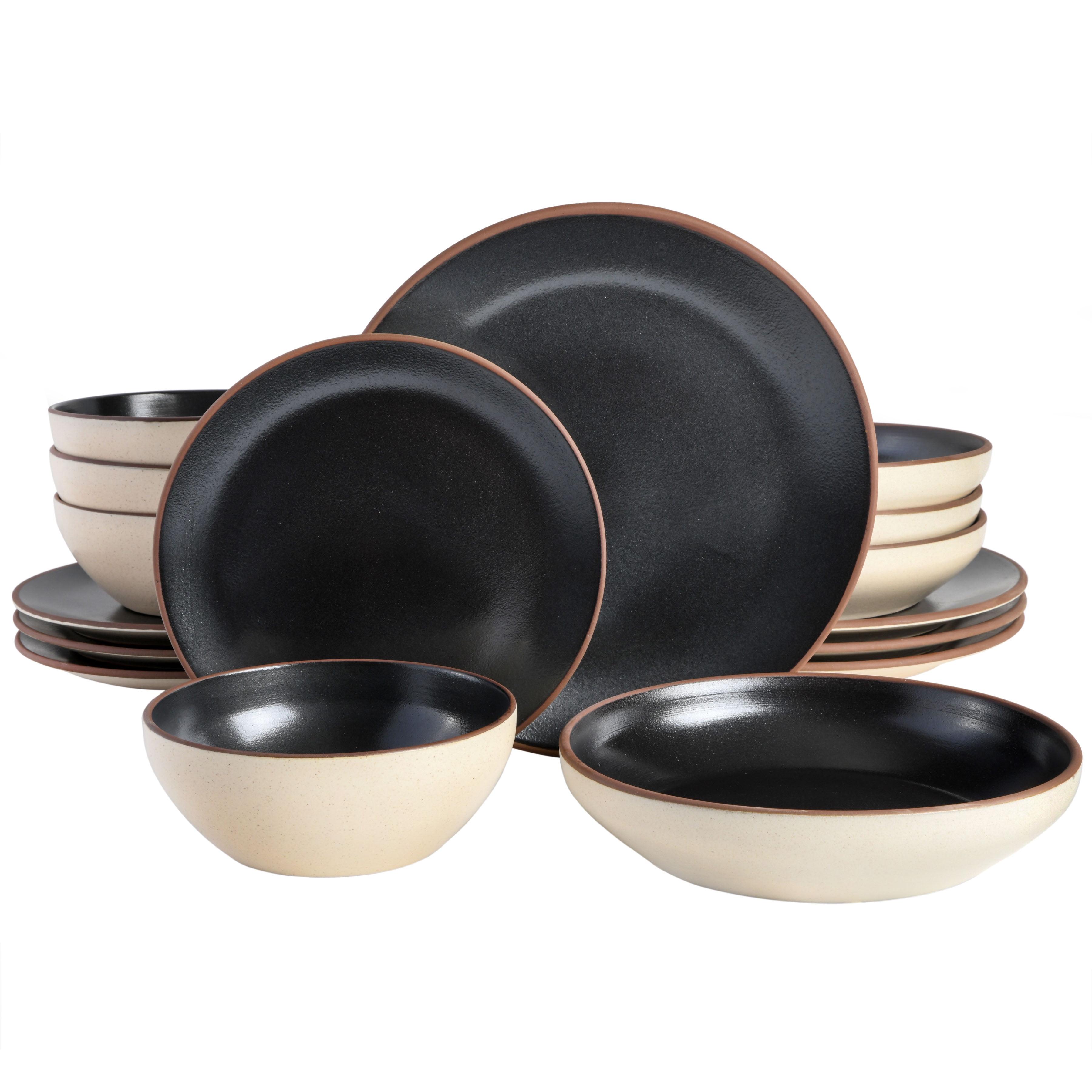 Black and Beige Ceramic 16-Piece Dinnerware Set, Service for 4