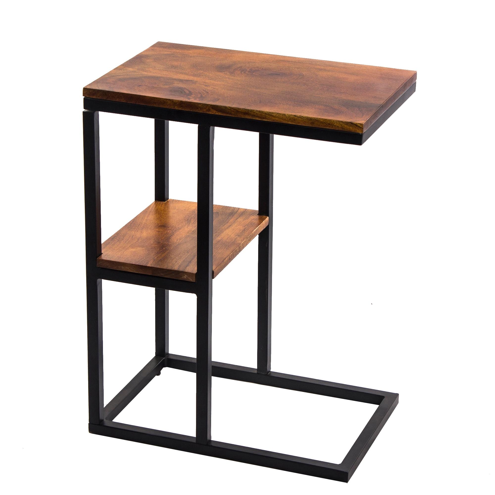 Mango Wood and Iron 12"x18" Accent Table with Lower Shelf - Brown