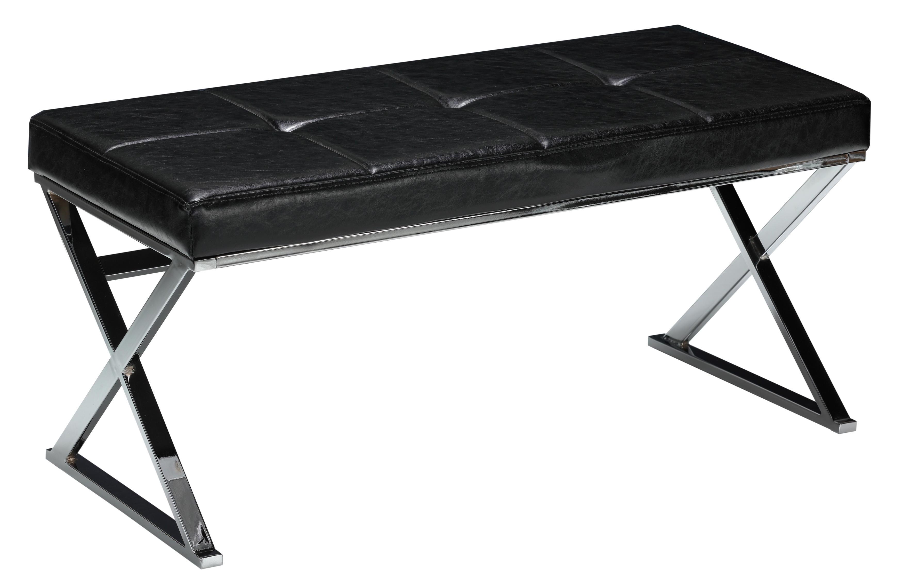 Zio Black Faux Leather and Chrome Metal Entryway Bench