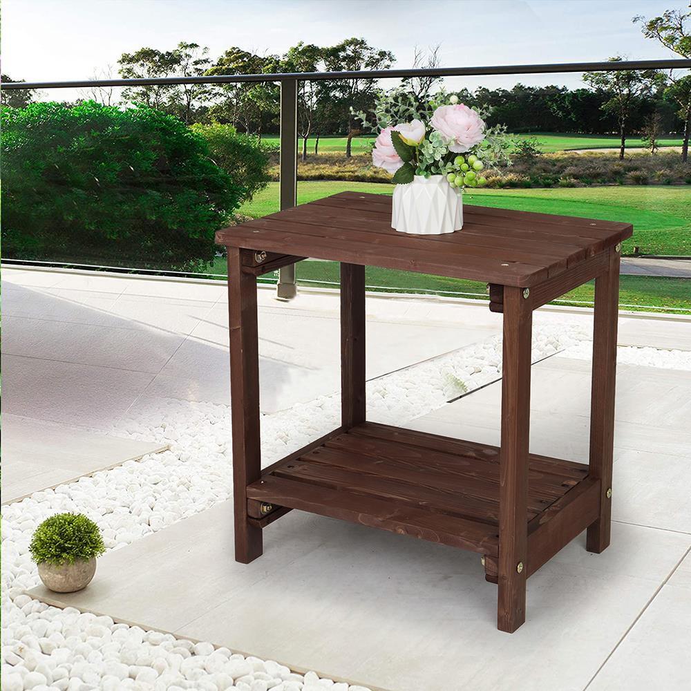 Light Brown Fir Wood Rectangular Outdoor End Table