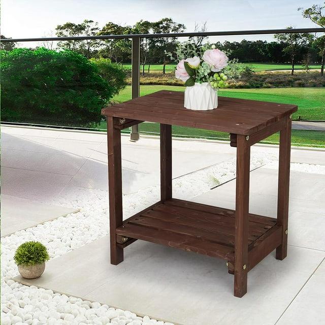 Ktaxon 19" Wood Side Table Square Small Sofa End Table Light Brown, Patio Garden End Table for Indoor and Outdoor