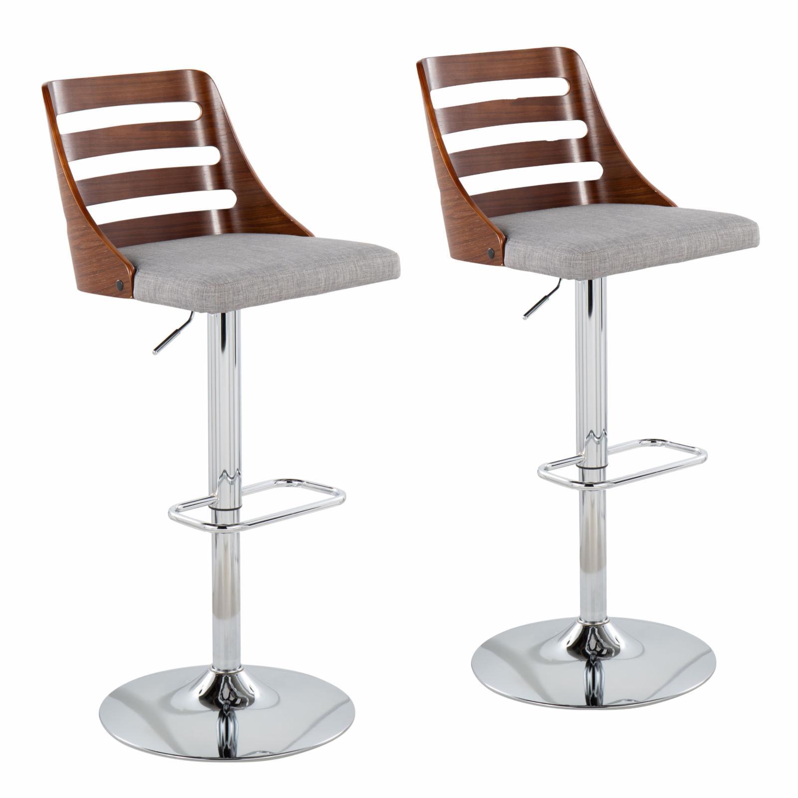 Trevi Walnut and Grey Adjustable Swivel Barstool - Set of 2