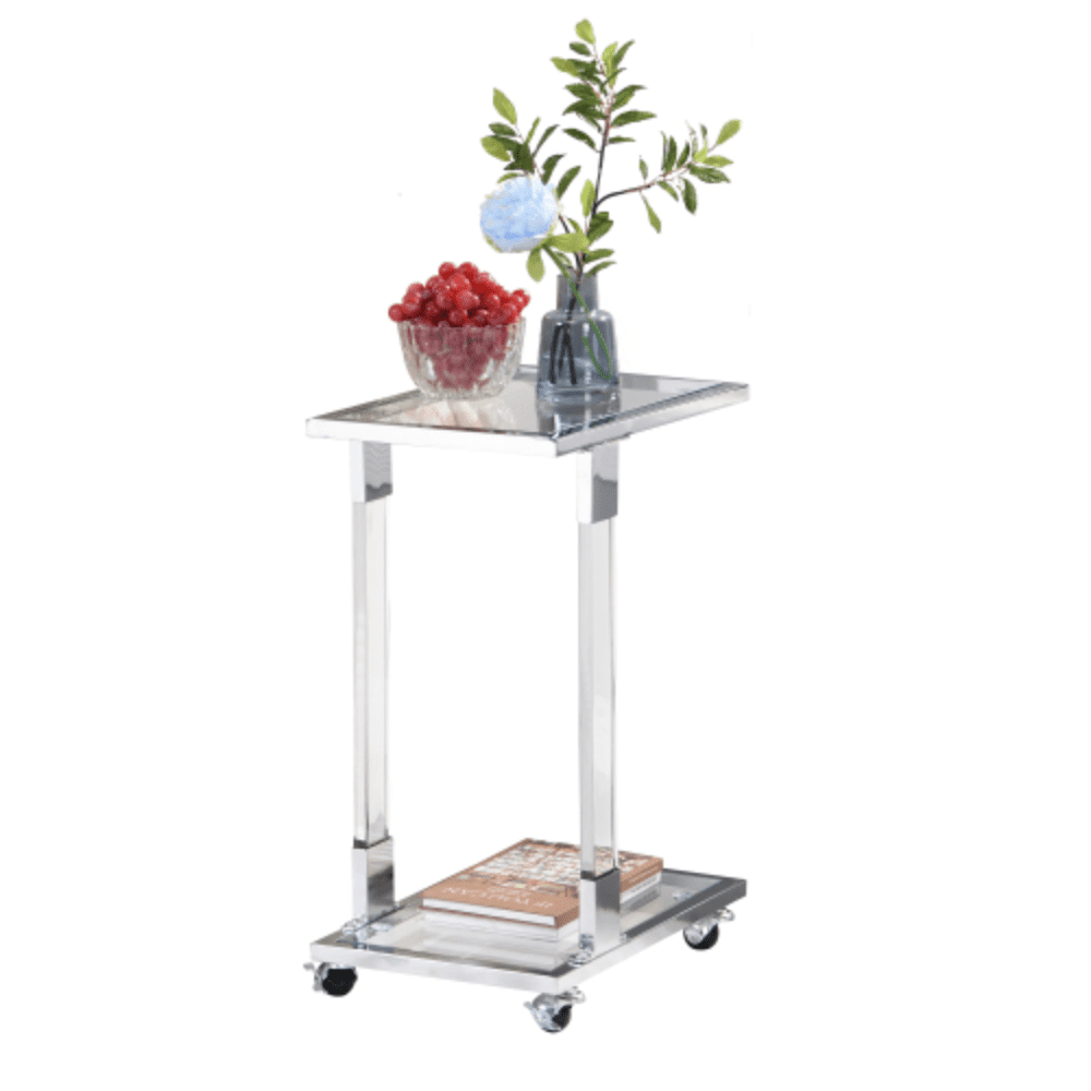 Gewnee Acrylic End Table,Removale Side Table with Tempered Glass Shelves,Chrome