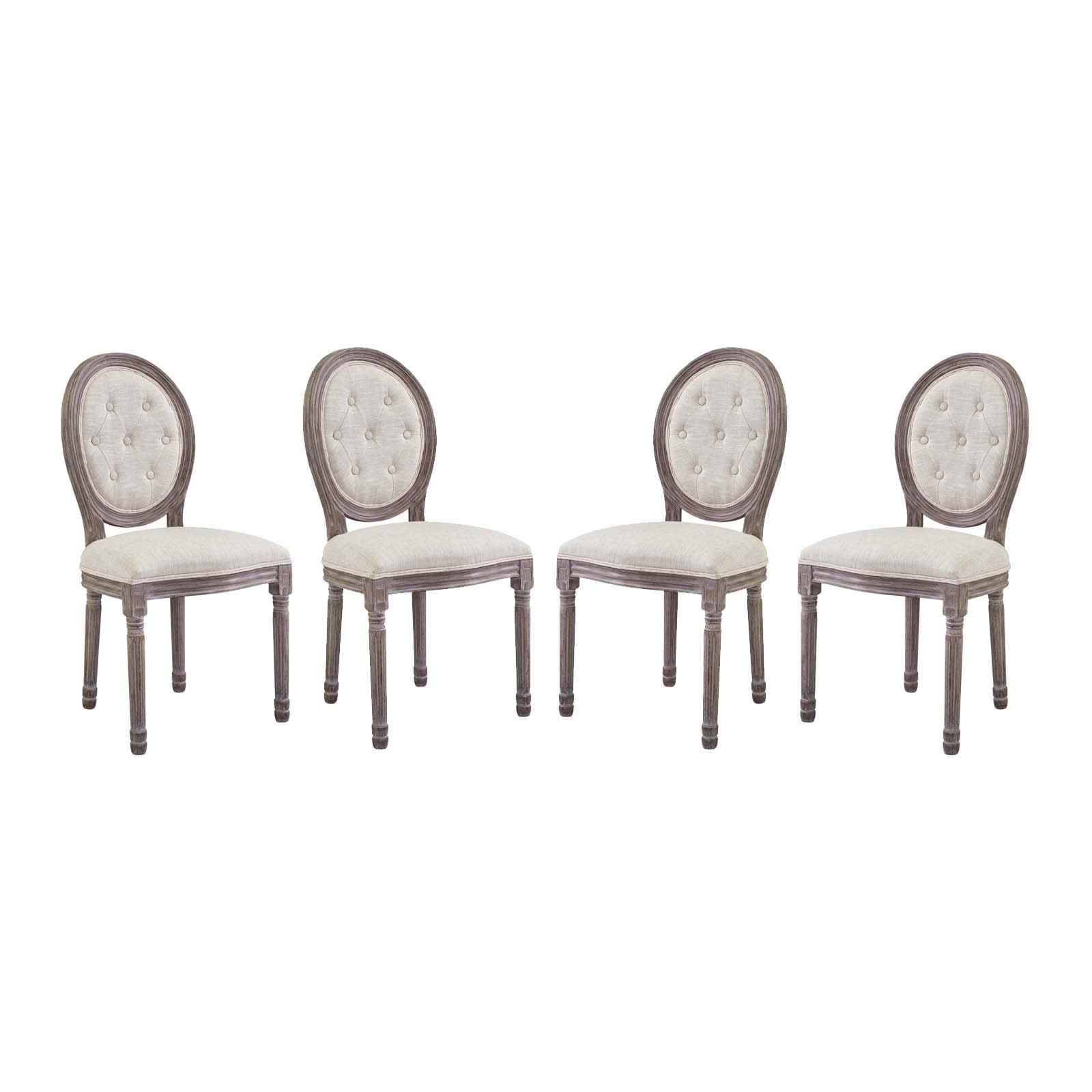 Elegant Beige Upholstered Wood Side Chair with Button Tufted Trim