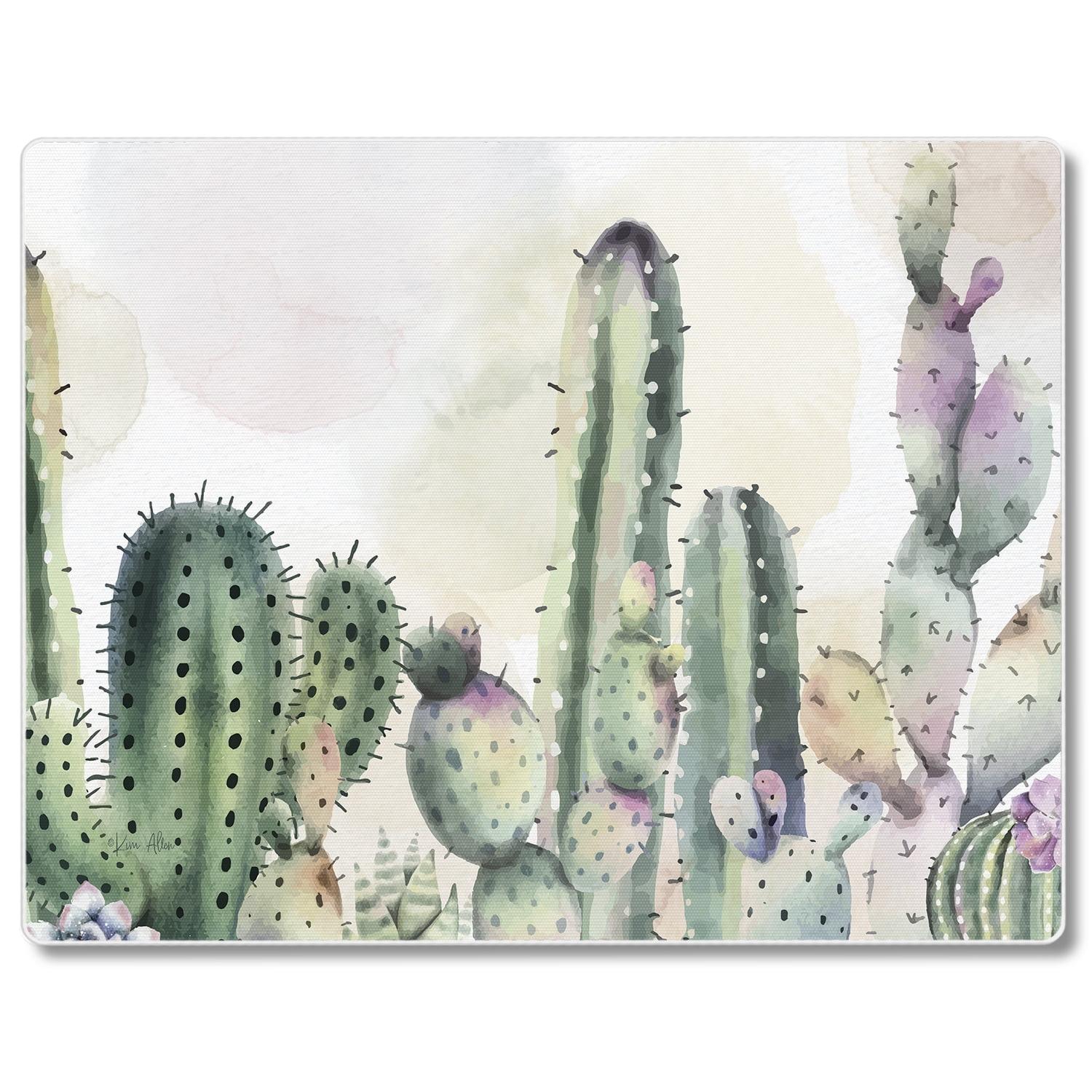 Watercolor Cactus 3mm Tempered Glass Cutting Board 10" x 8"