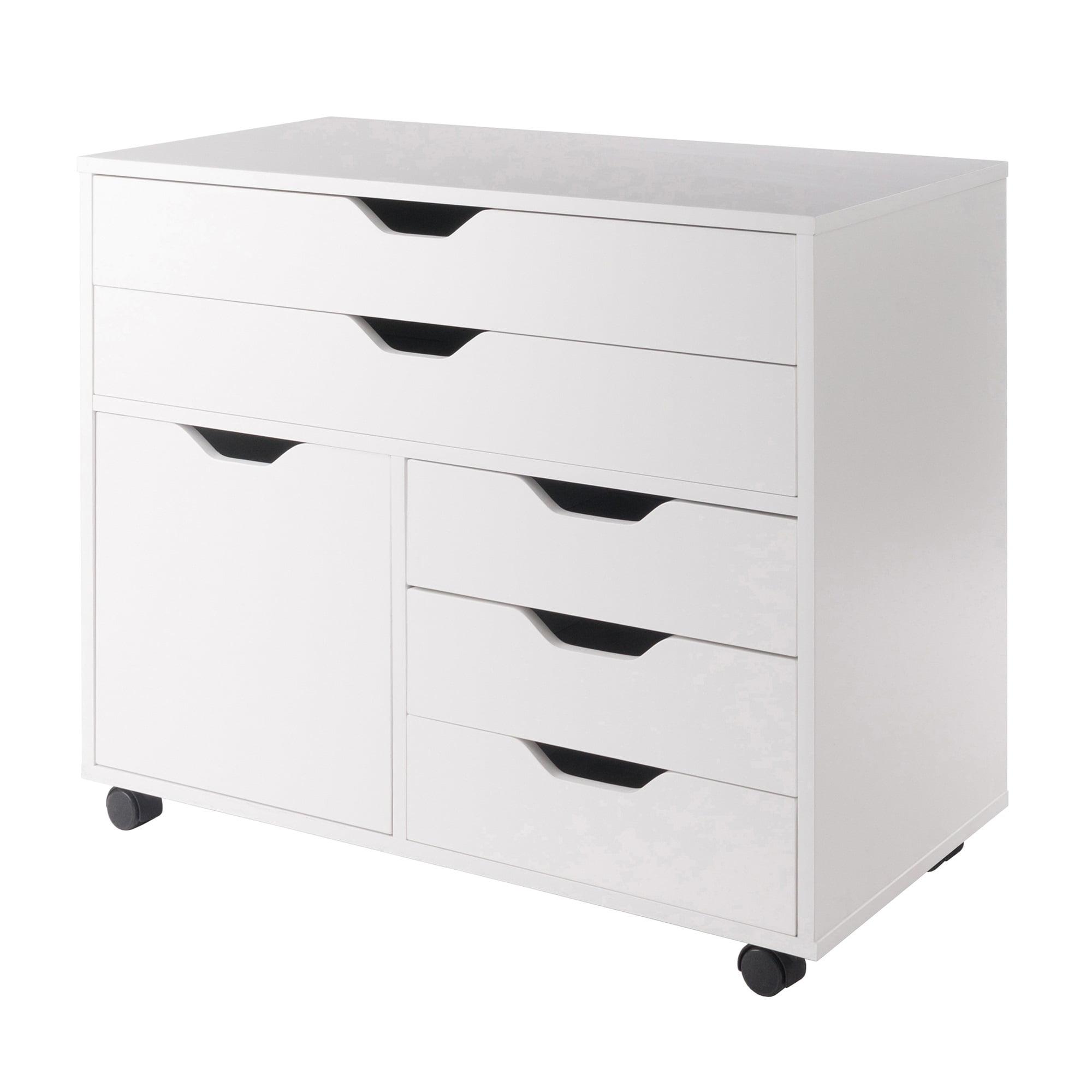 Modern White Composite Wood Mobile Storage Cabinet with 5 Drawers