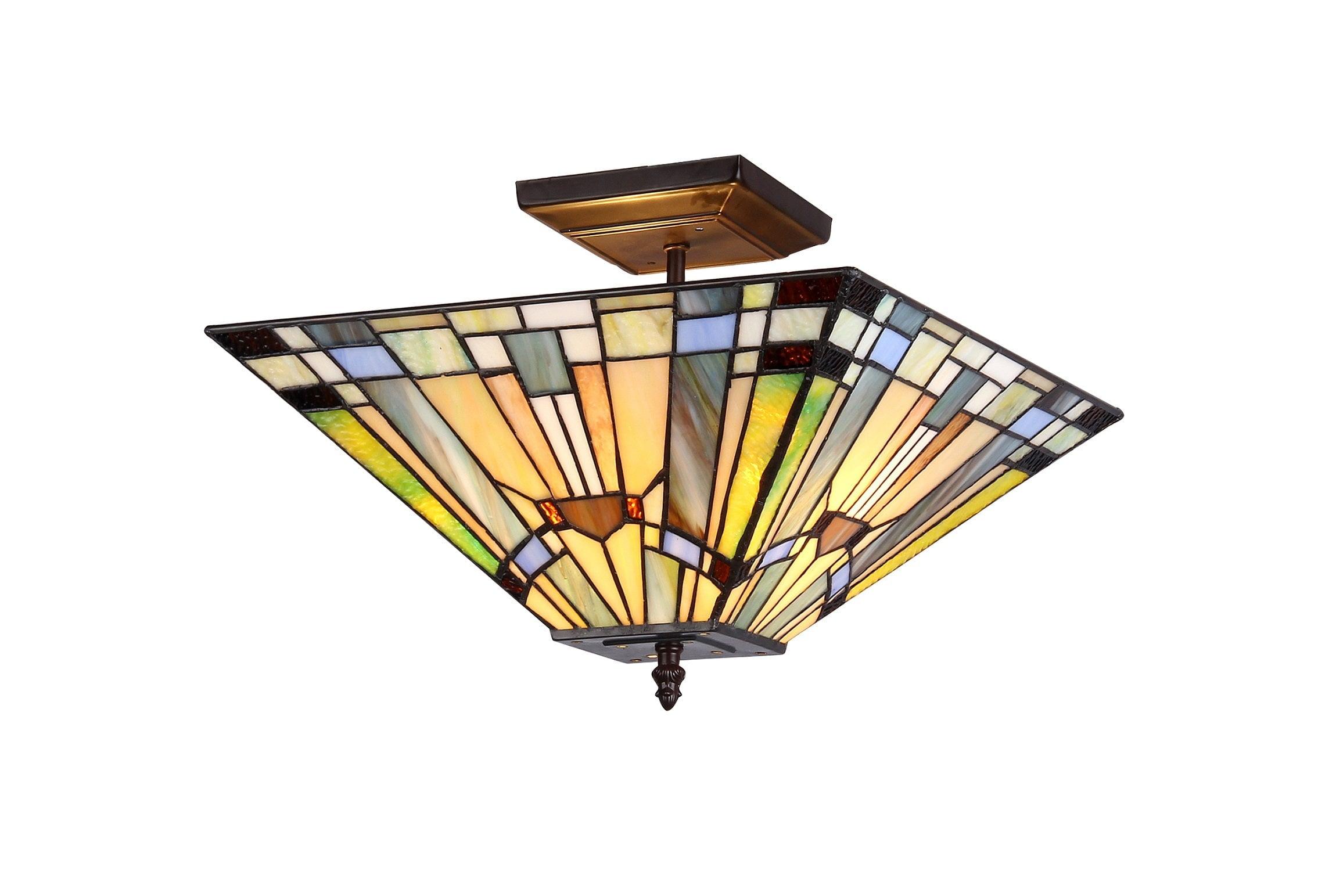 Kinsey 14" Bronze and Glass Mission Semi-Flush Ceiling Light