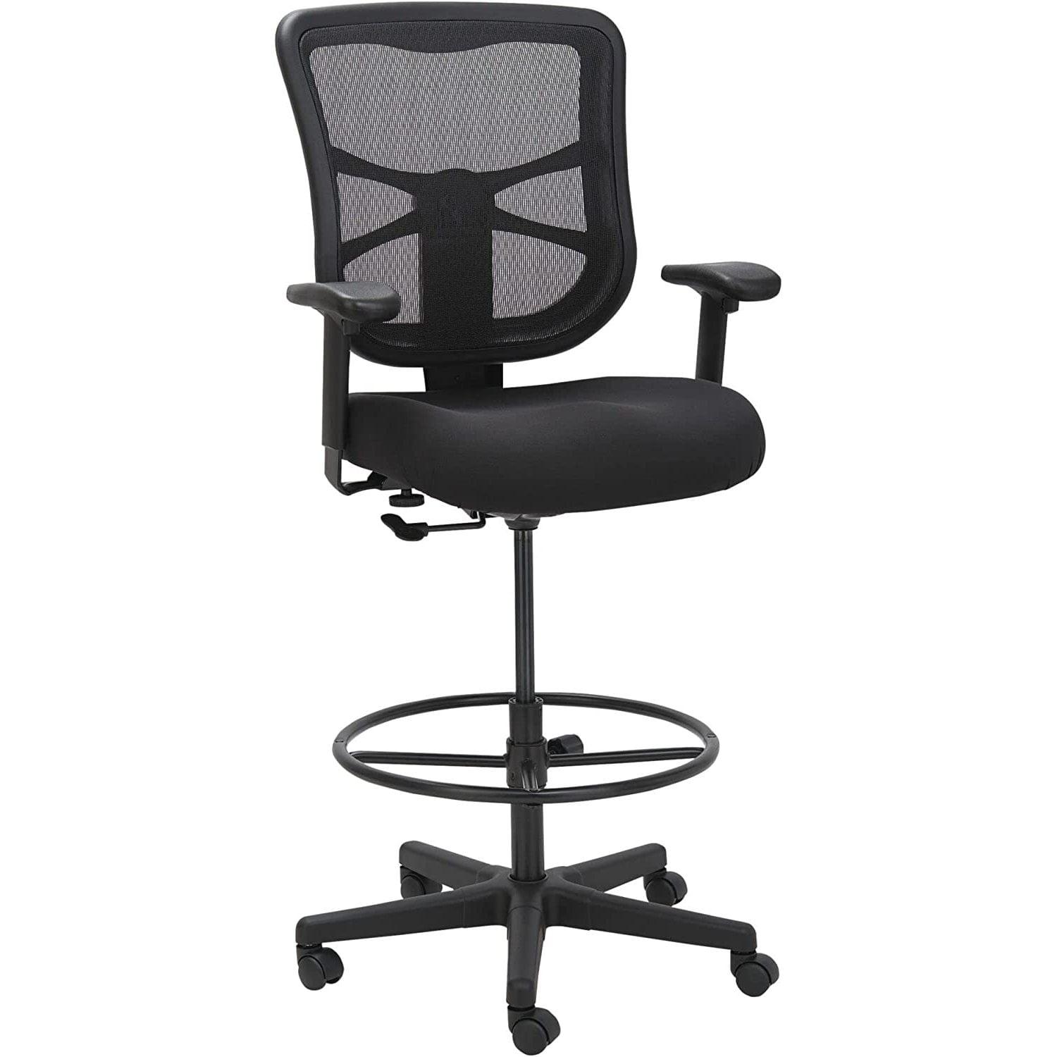 ErgoFlex Black Mesh Drafting Stool with Adjustable Arms