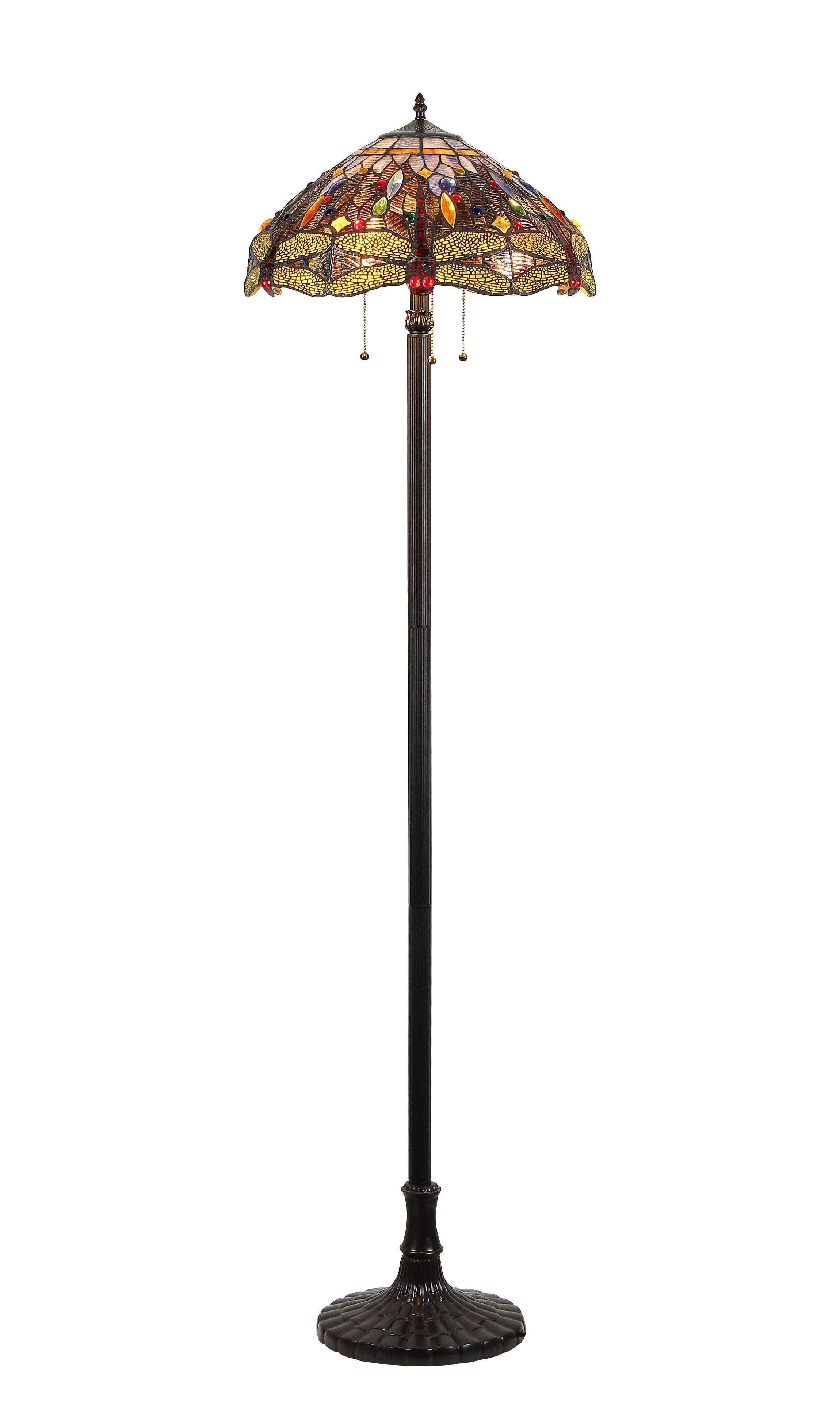 Tiffany-Style Dragonfly Stained Glass Bronze Floor Lamp