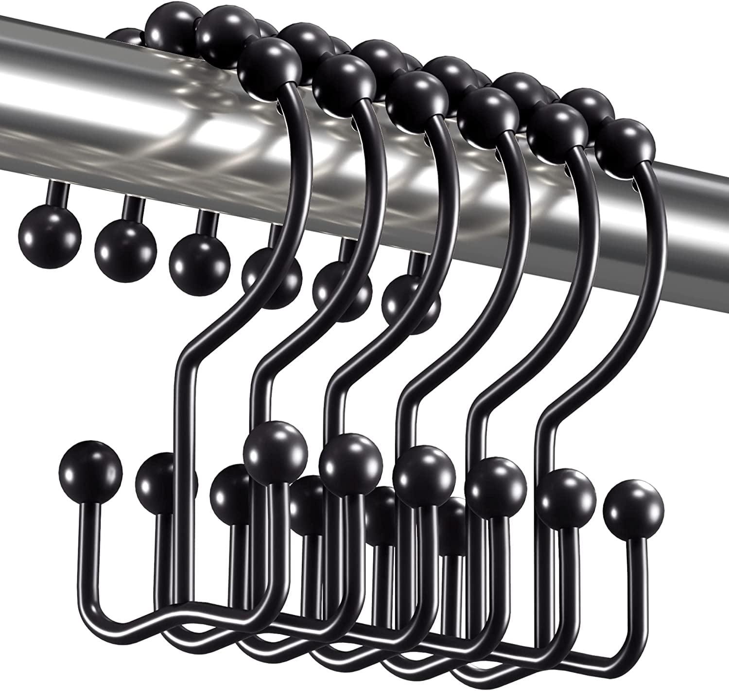 Matte Black Rust-Resistant Double Glide Shower Curtain Hooks Set