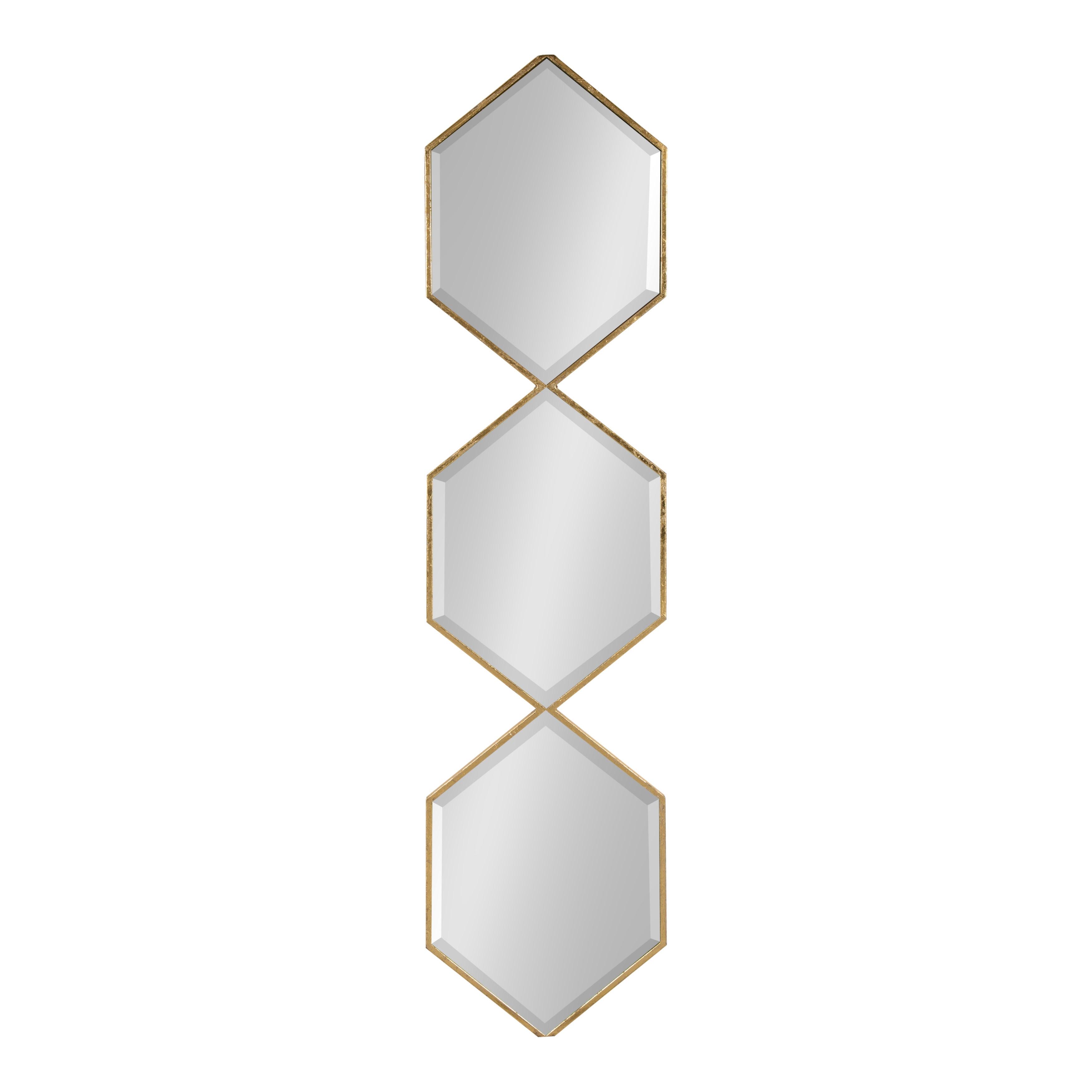 Roycen Gold Hexagon Trio Narrow Wall Mirror 10"x42"