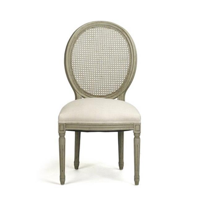 Zentique Fluted Leg Gray Oak & Natural Linen Medallion Chair