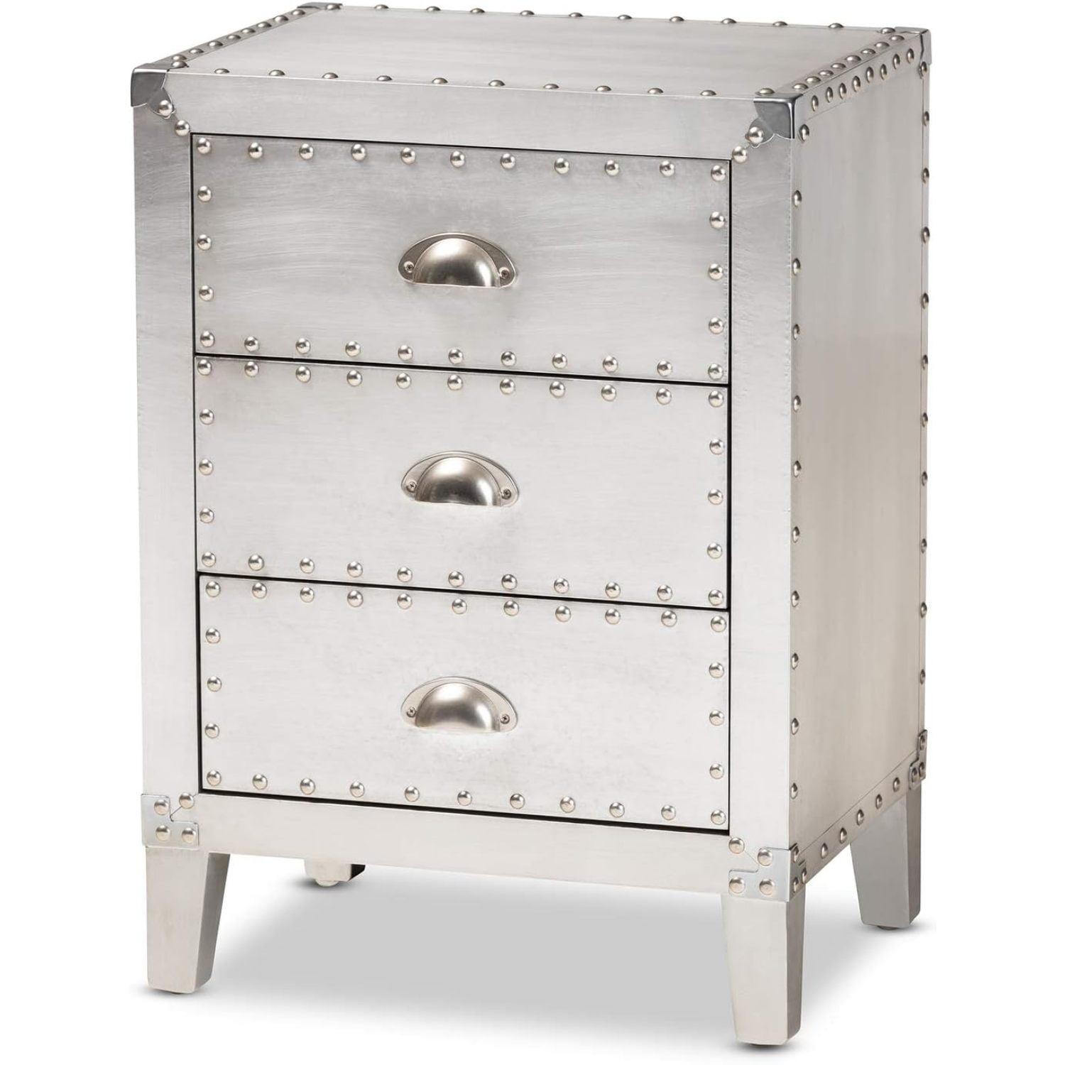 Claude Metal 3 Drawer Nightstand Silver - Baxton Studio