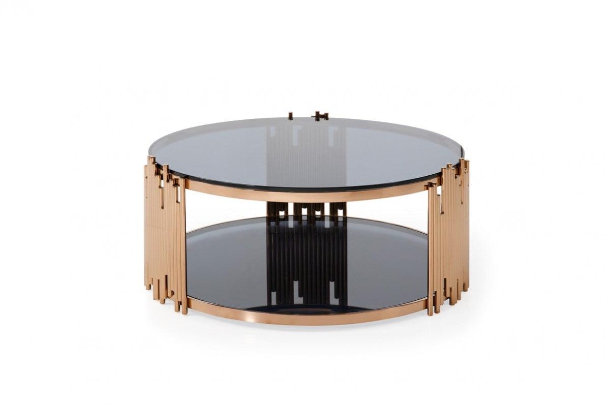 Elysian 39" Smoked Glass & Rosegold Round Coffee Table