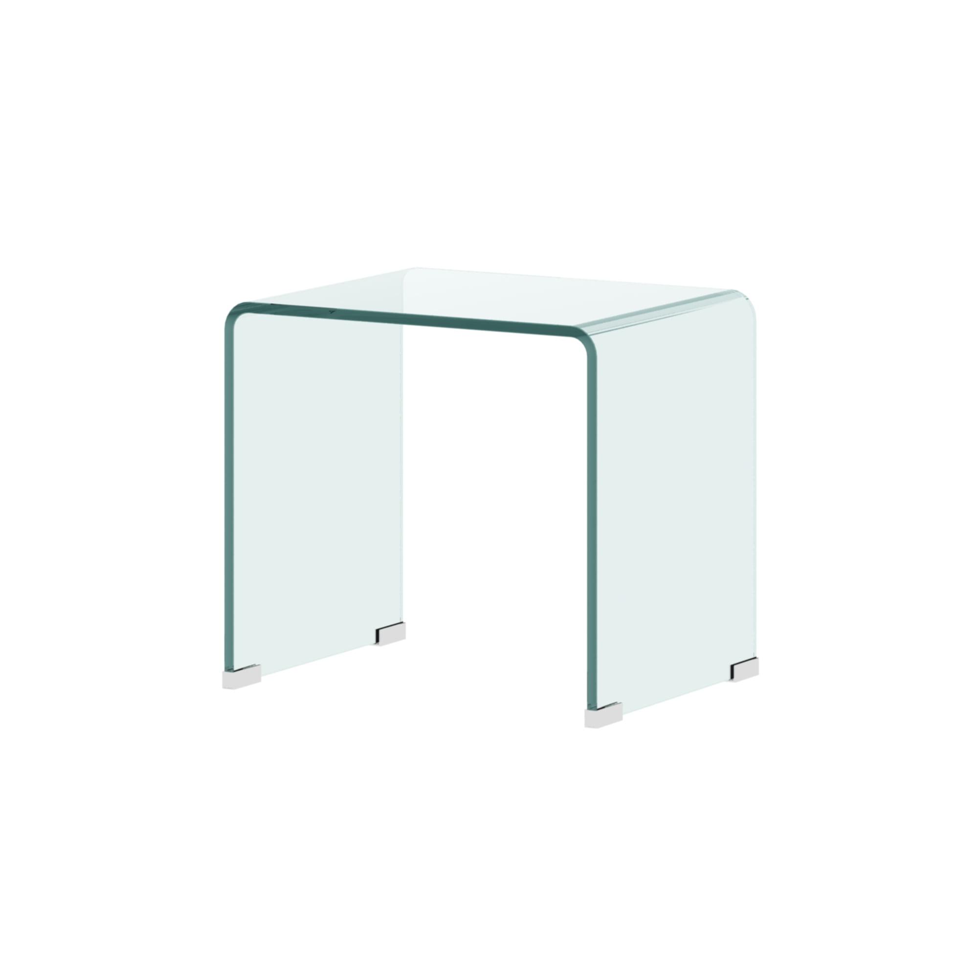 Tempered Glass End Table, Clear Sofa End Tables with Waterfall Edges & Non-Slip Pad, 19.3 x 15.35 x 17.72 inches, No Assembly Needed, Transparent Glass Side Table for Living Room Bedroom Office