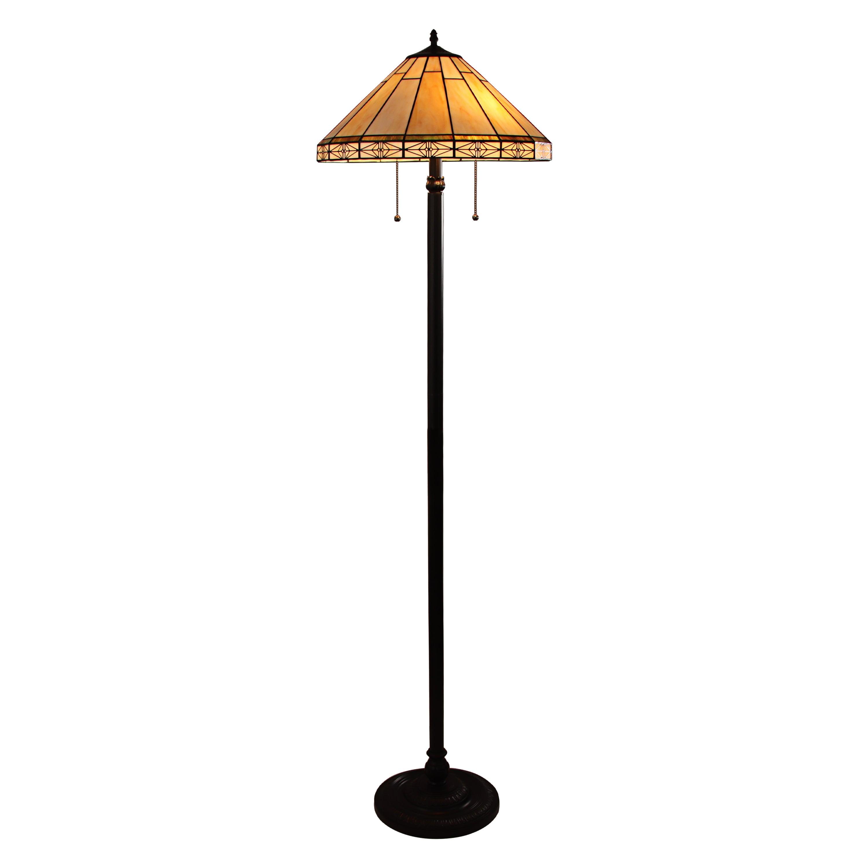 Mission-Style Bronze 67" Stained Glass 2-Light Floor Lamp