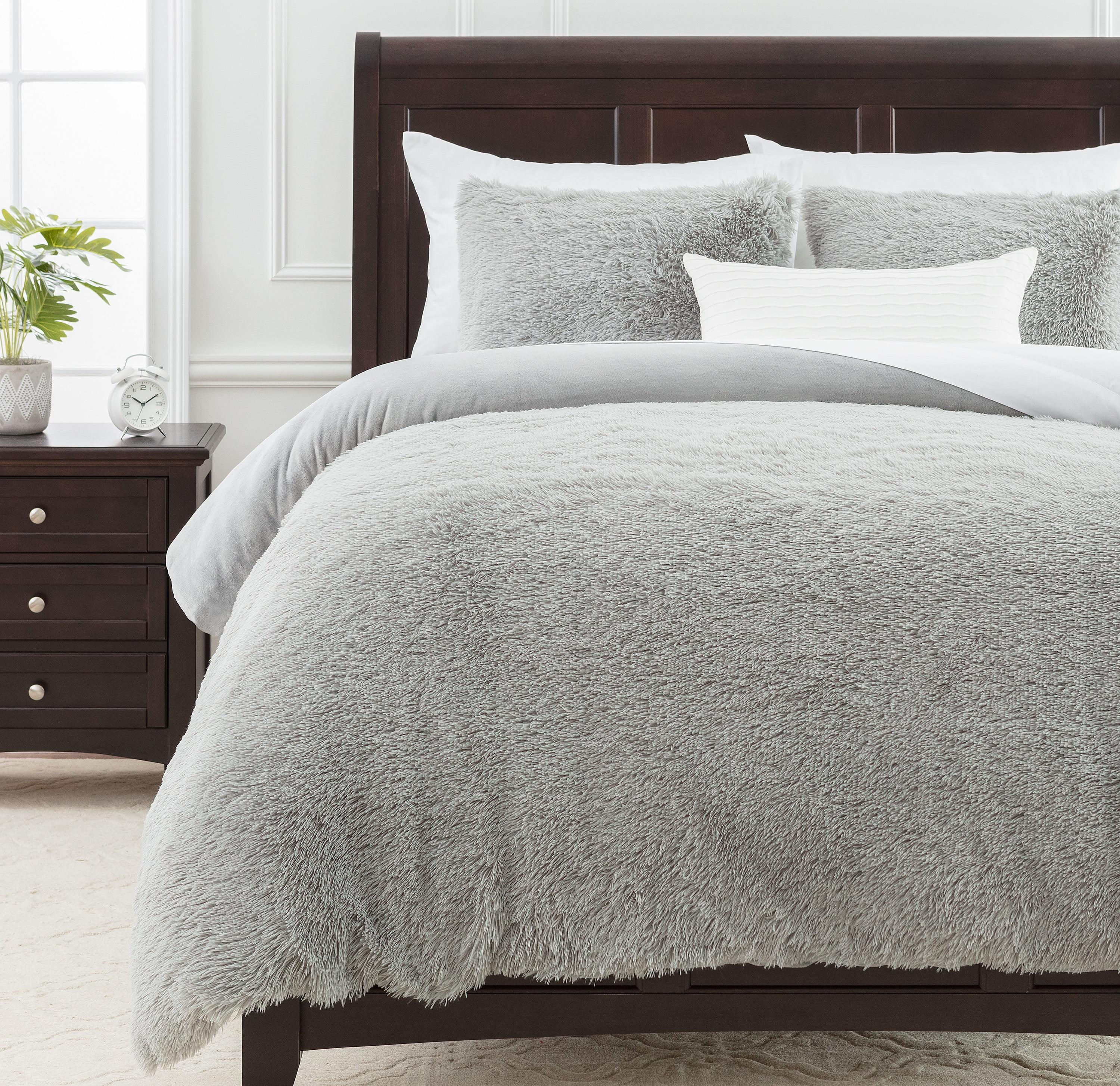 Gray King Ultra Soft Faux Fur Duvet Cover Set