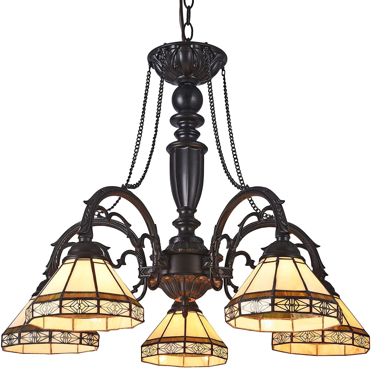 Elegant Bronze 27" Tiffany-Style Mission Large Chandelier