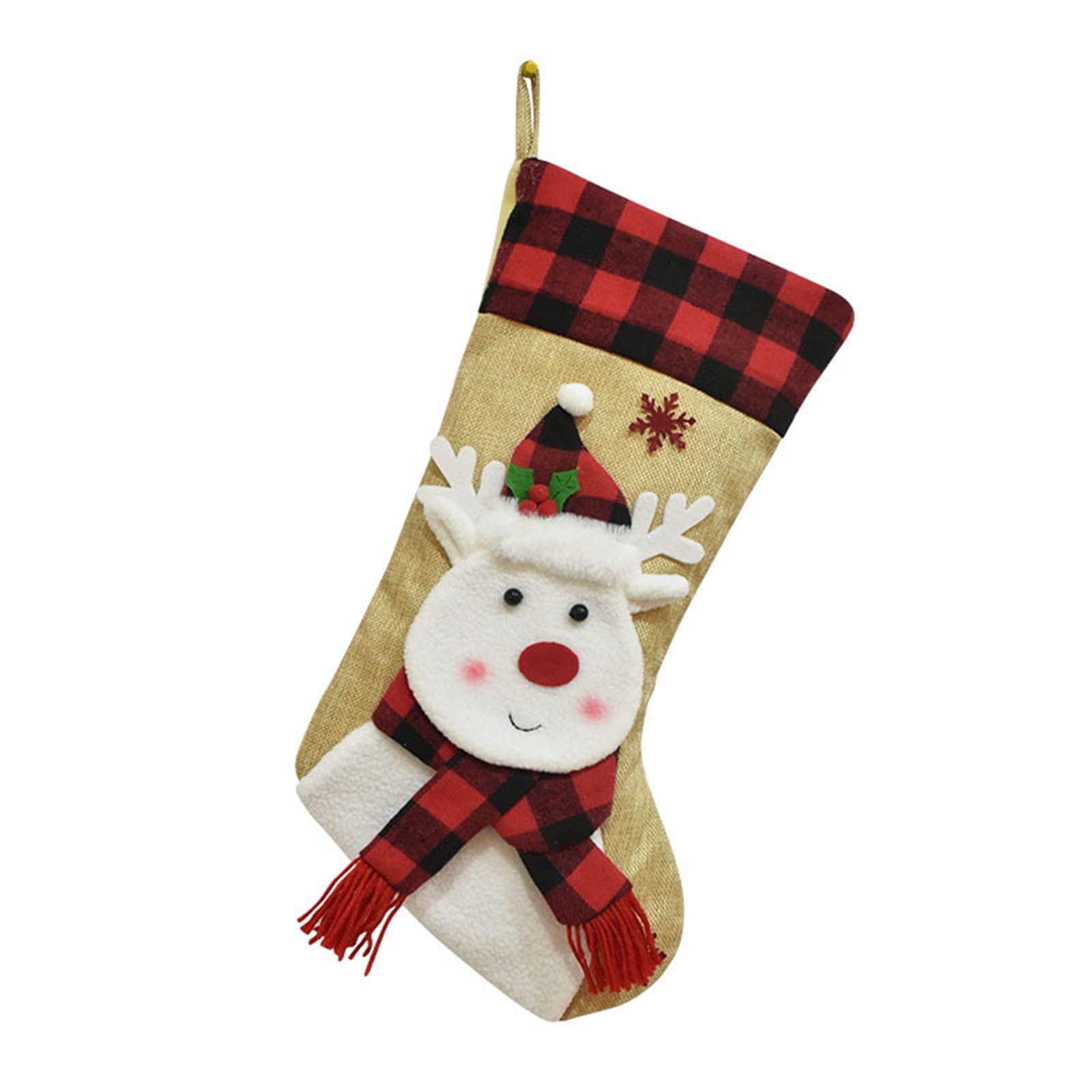 Personalized 18" Burlap Plaid Christmas Stocking with Deer Design