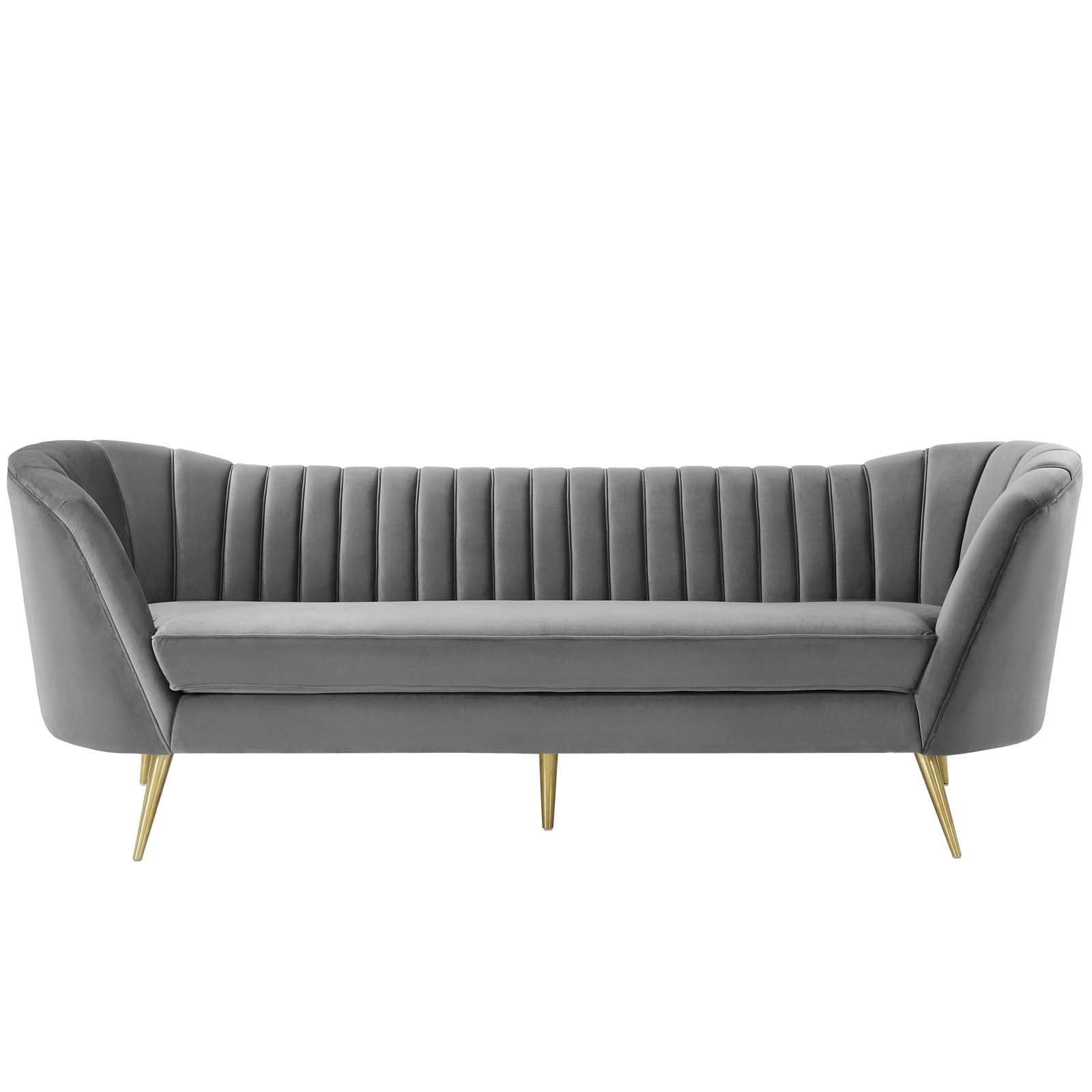 Silver Orchid Adams Vertical Channel Tufted Curved Velvet Sofa by Modway