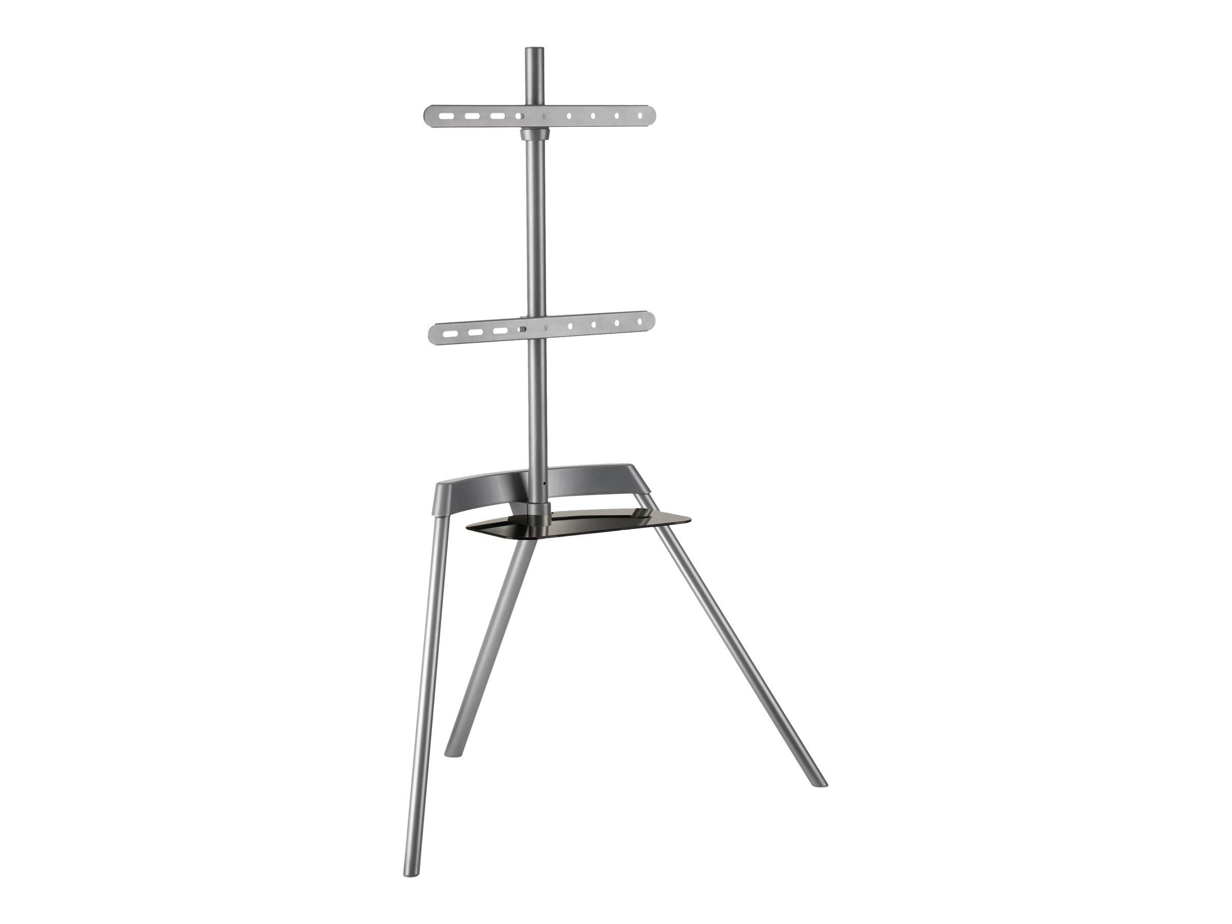 Modern Aluminum and Glass Tripod TV Stand with Shelf