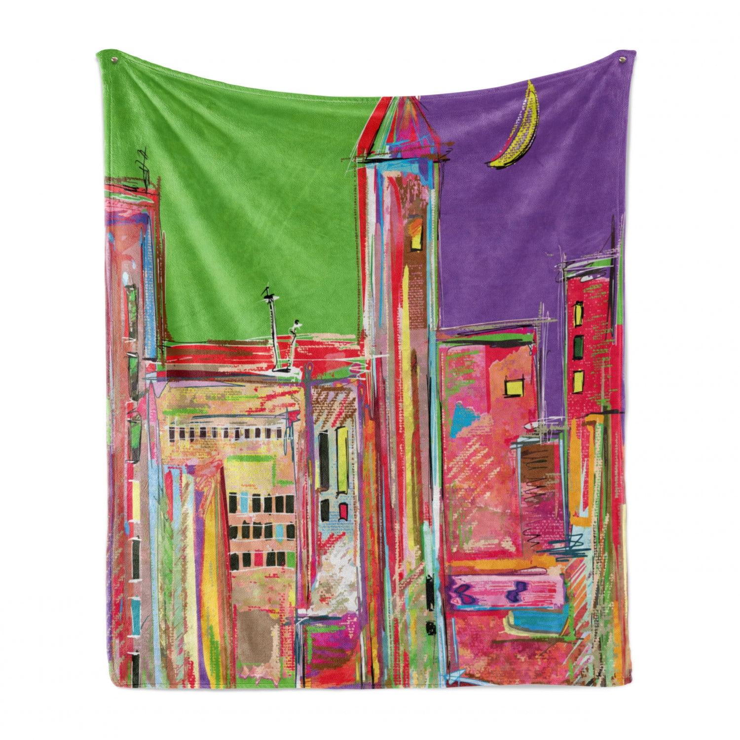 Ambesonne Fine Art Fleece Throw Blanket Pastel Sky Town 60"x80" Multicolor