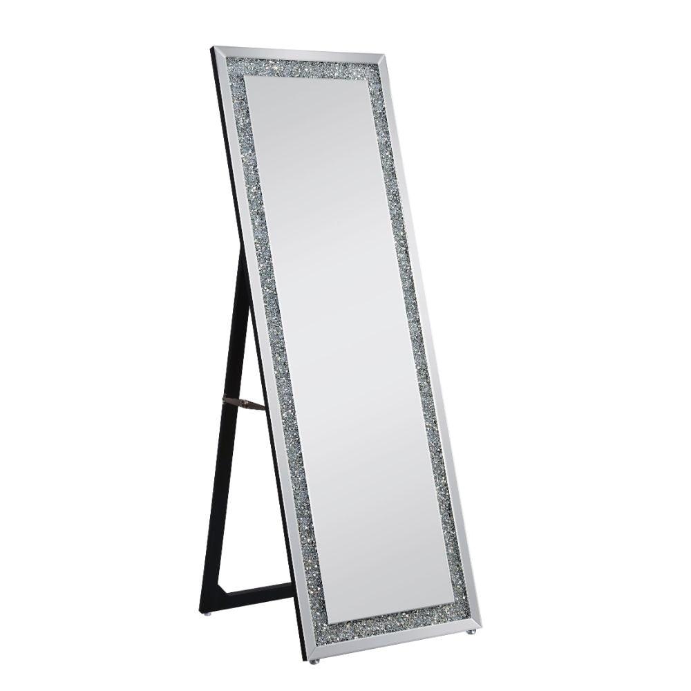 HomeRoots  63 in. Mirrored & Faux Diamonds Cheval Standing Mirror