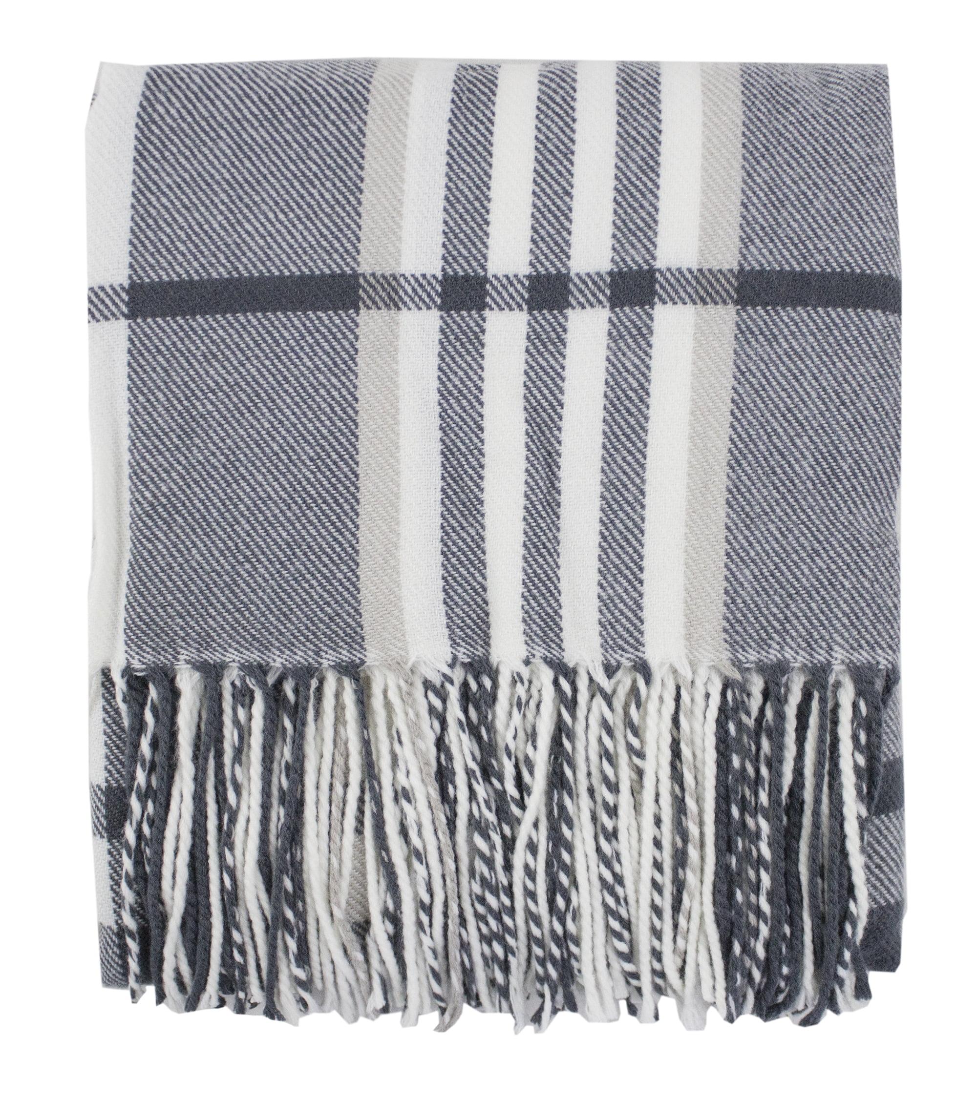 Gray Plaid Design Throw Blanket with Tassels - 50" x 60"