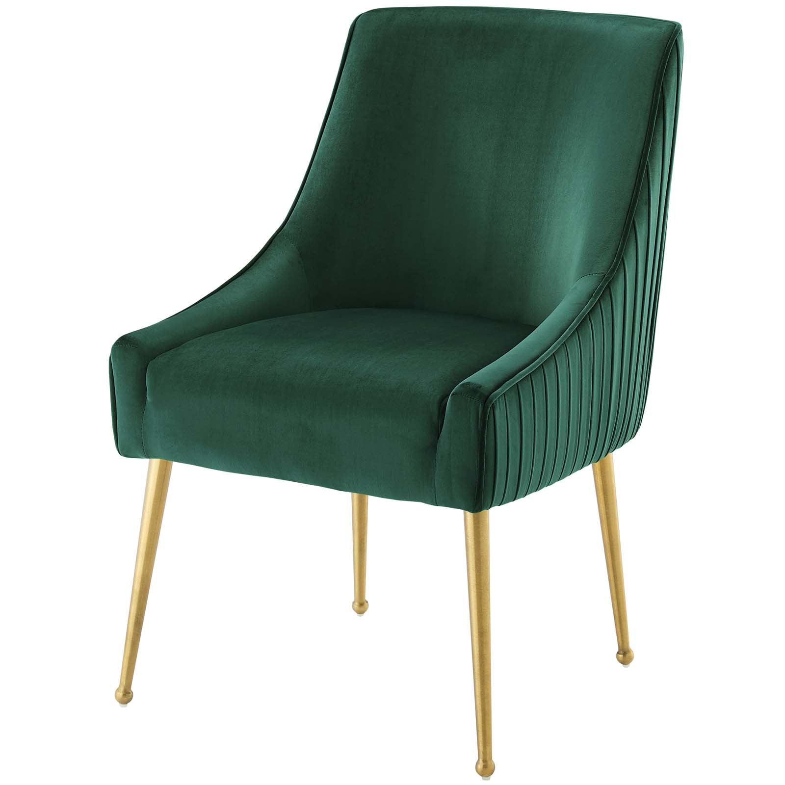 Elegant Green Velvet Upholstered Side Chair with Gold Metal Accents