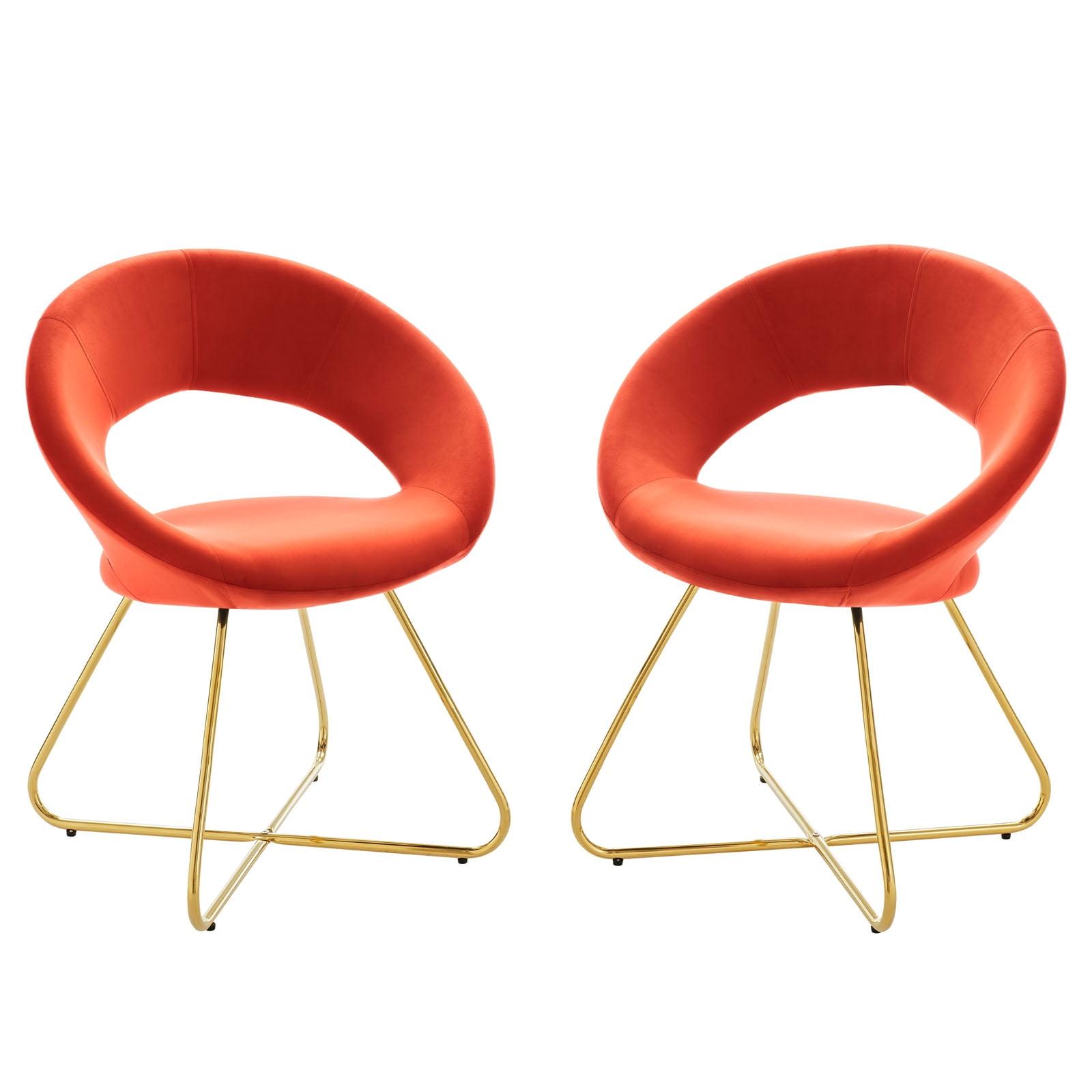 Gold Orange Velvet Upholstered Side Chair with Metal Legs