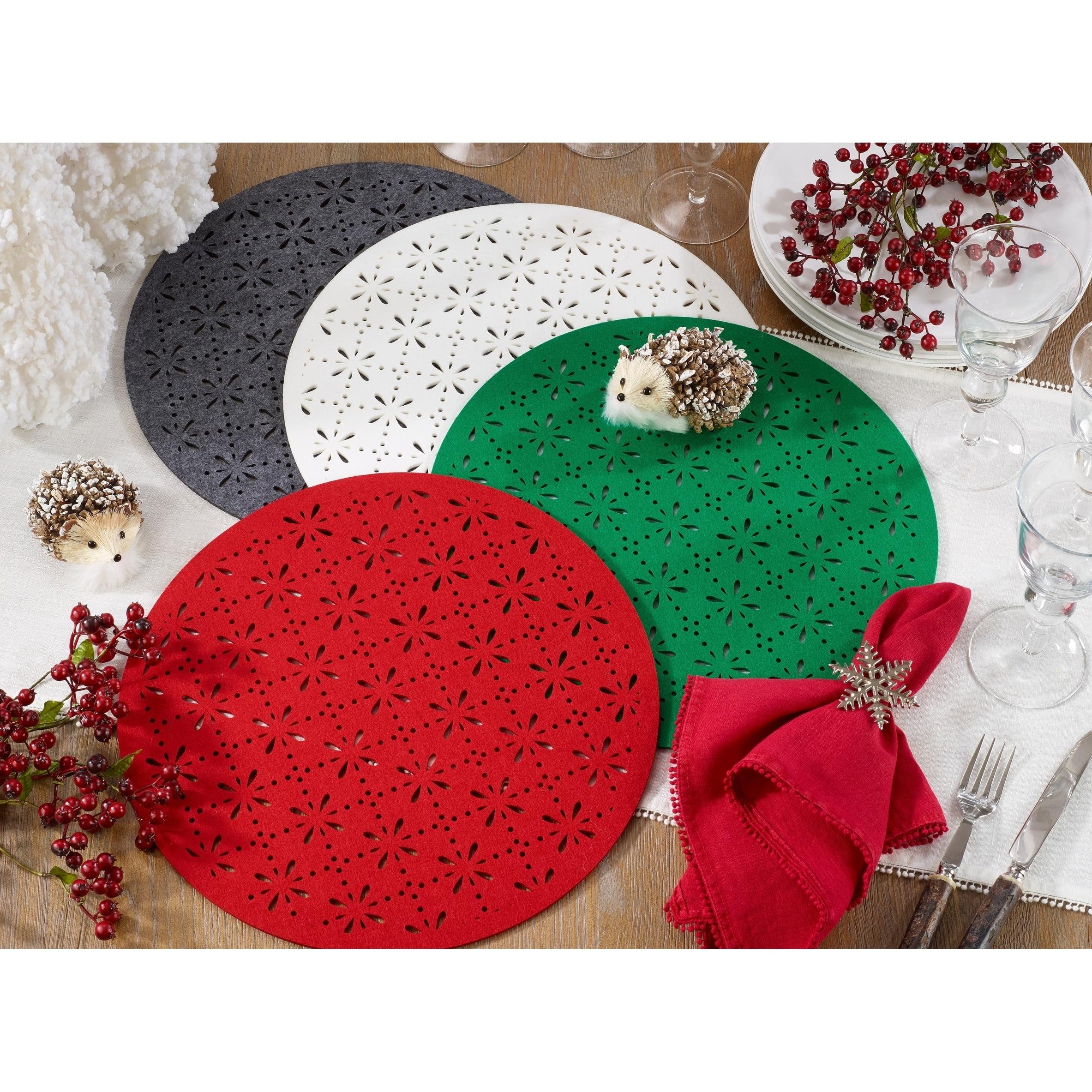 Saro Lifestyle Round Cutwork Felt Table Mats (Set of 4) Kiwi