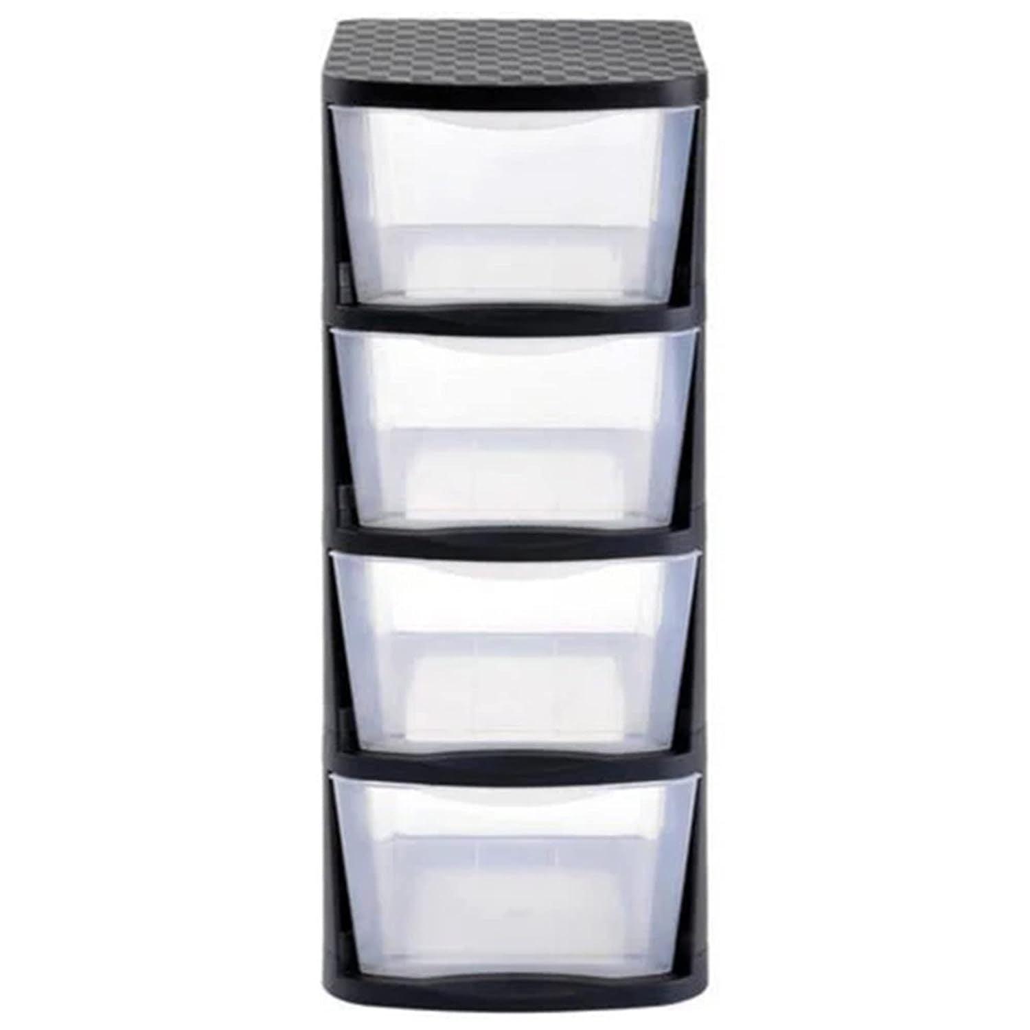 Clear Plastic 4-Drawer Storage Tower with Black Frame