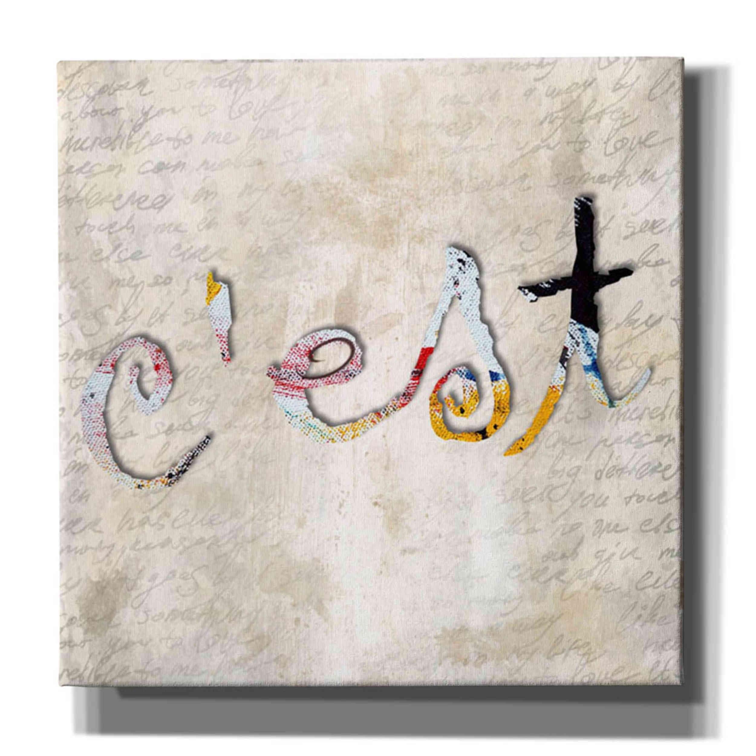 C'est Beige and Multicolor Canvas Wall Art, 12" x 12"