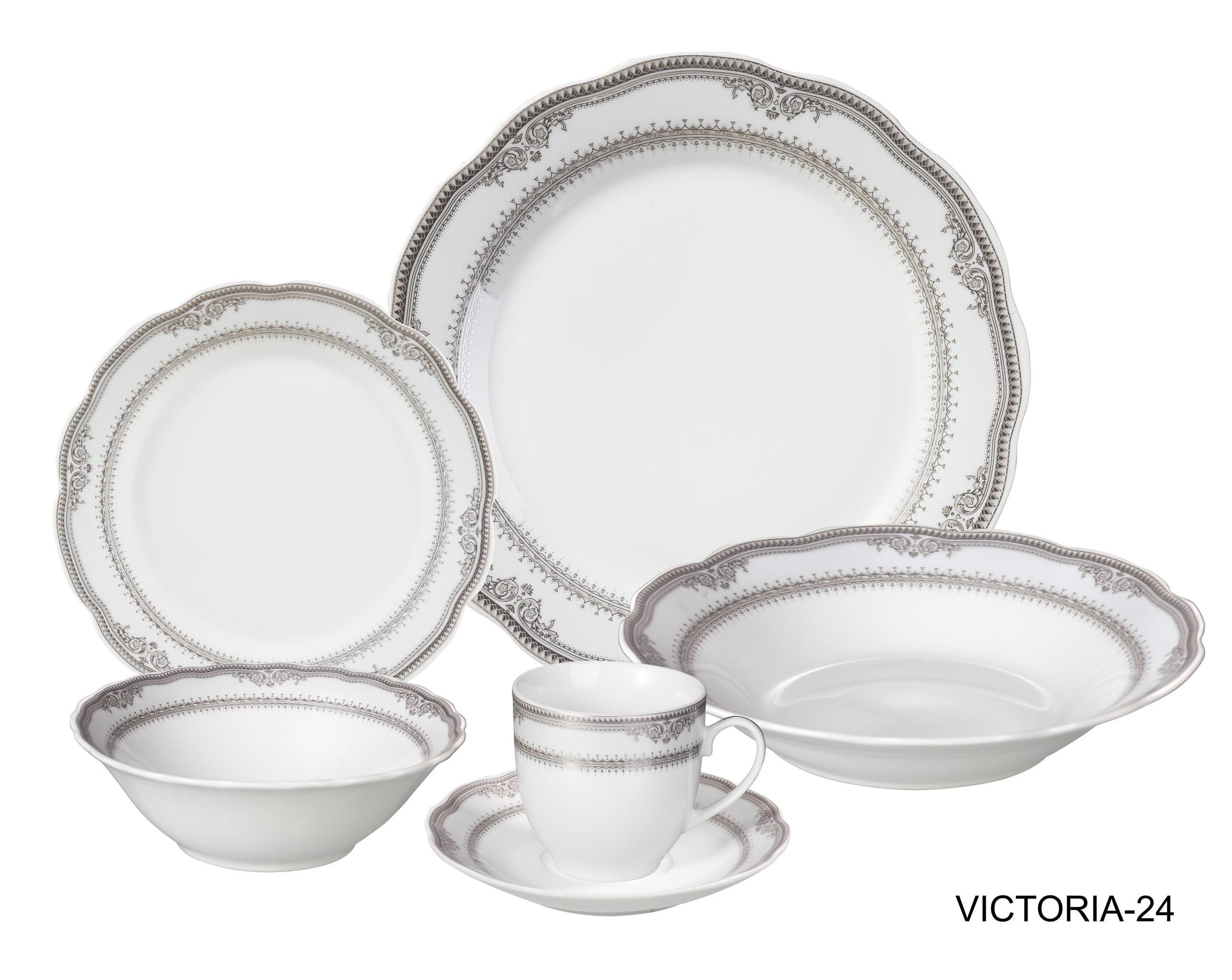 Victoria White Porcelain 24-Piece Dinnerware Set with Silver Trim