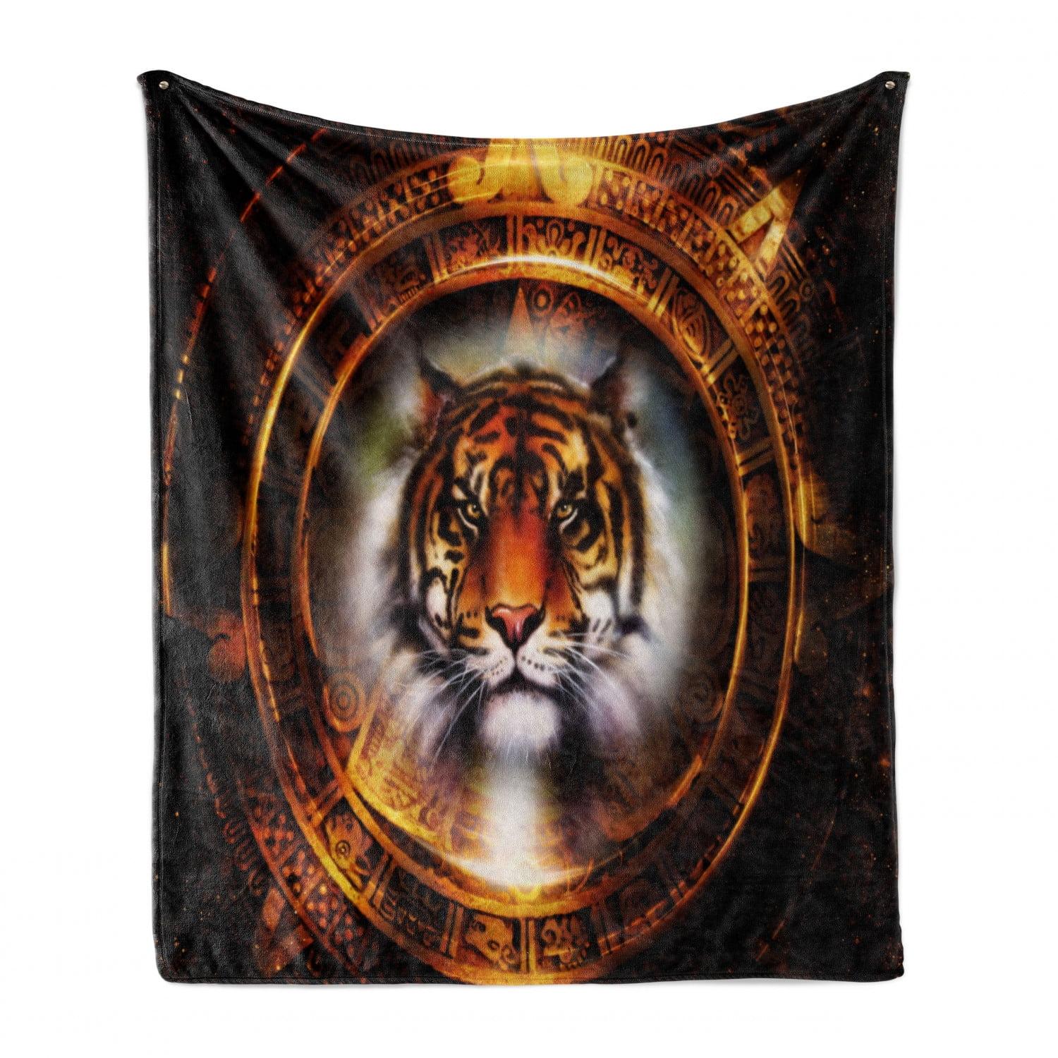 Dark Orange and Black Tiger Fleece Throw Blanket 60"x80"