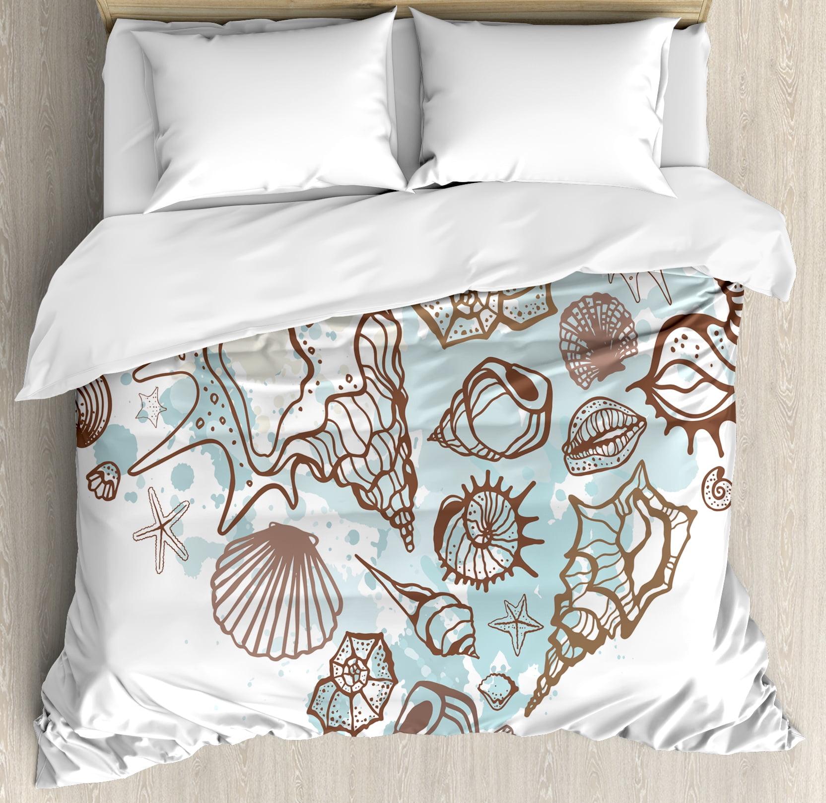 Nautical Seashells Queen Duvet Cover Set with Pillow Shams