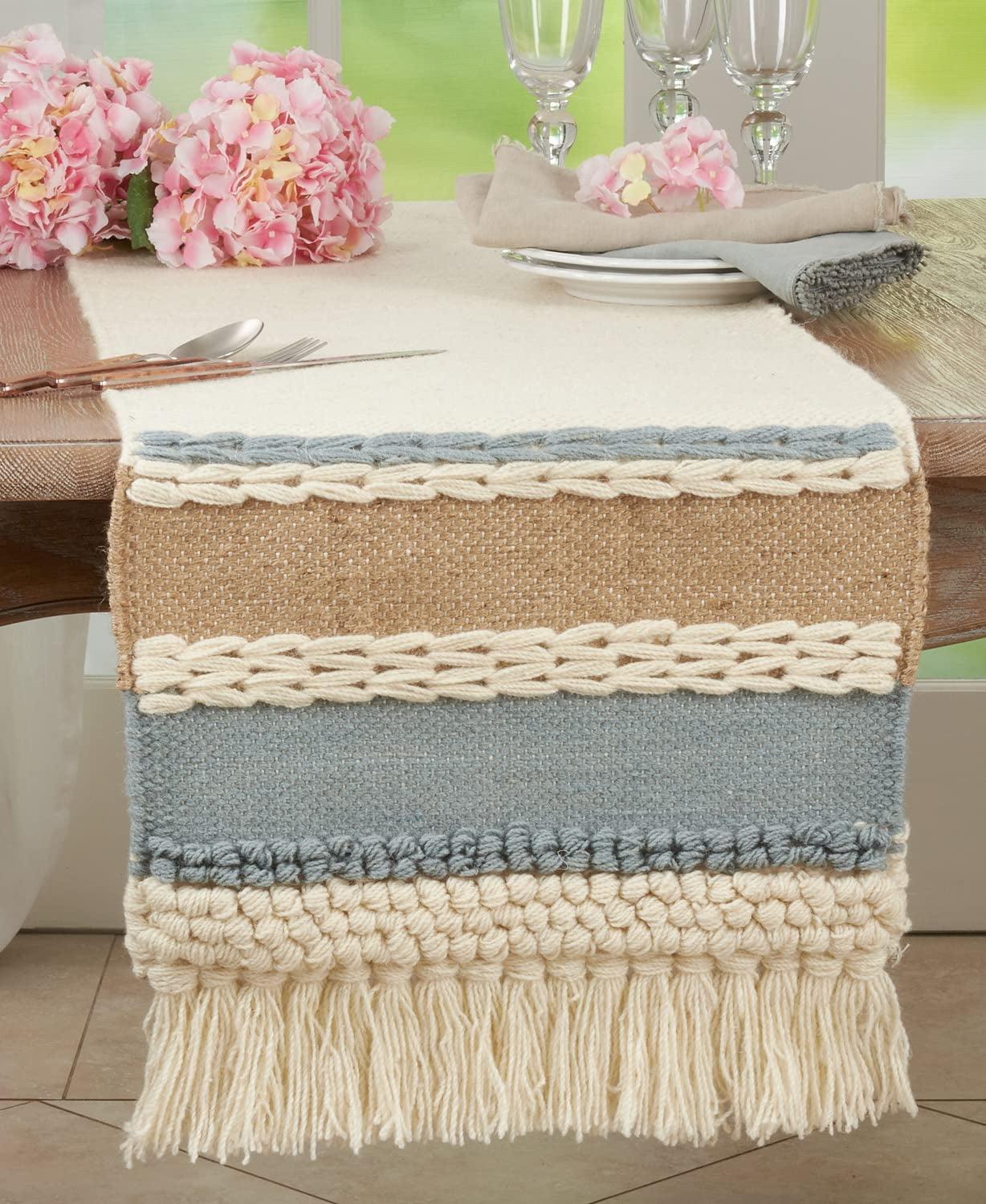 Saro Lifestyle Table Runner With Textured Boho Design, Blue, 16" x 72"