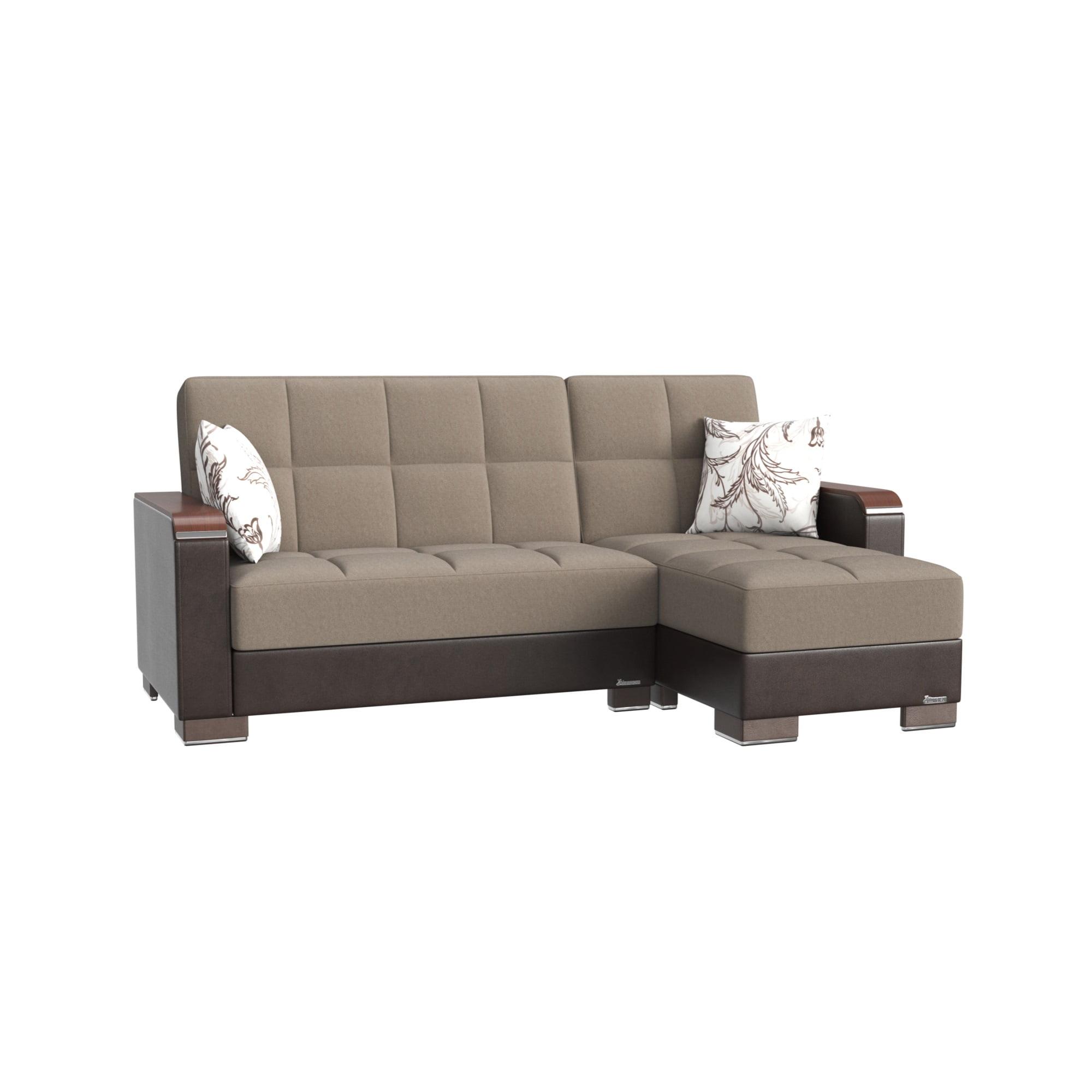 Reversible L-Shaped Chenille Sectional with Storage in Brown