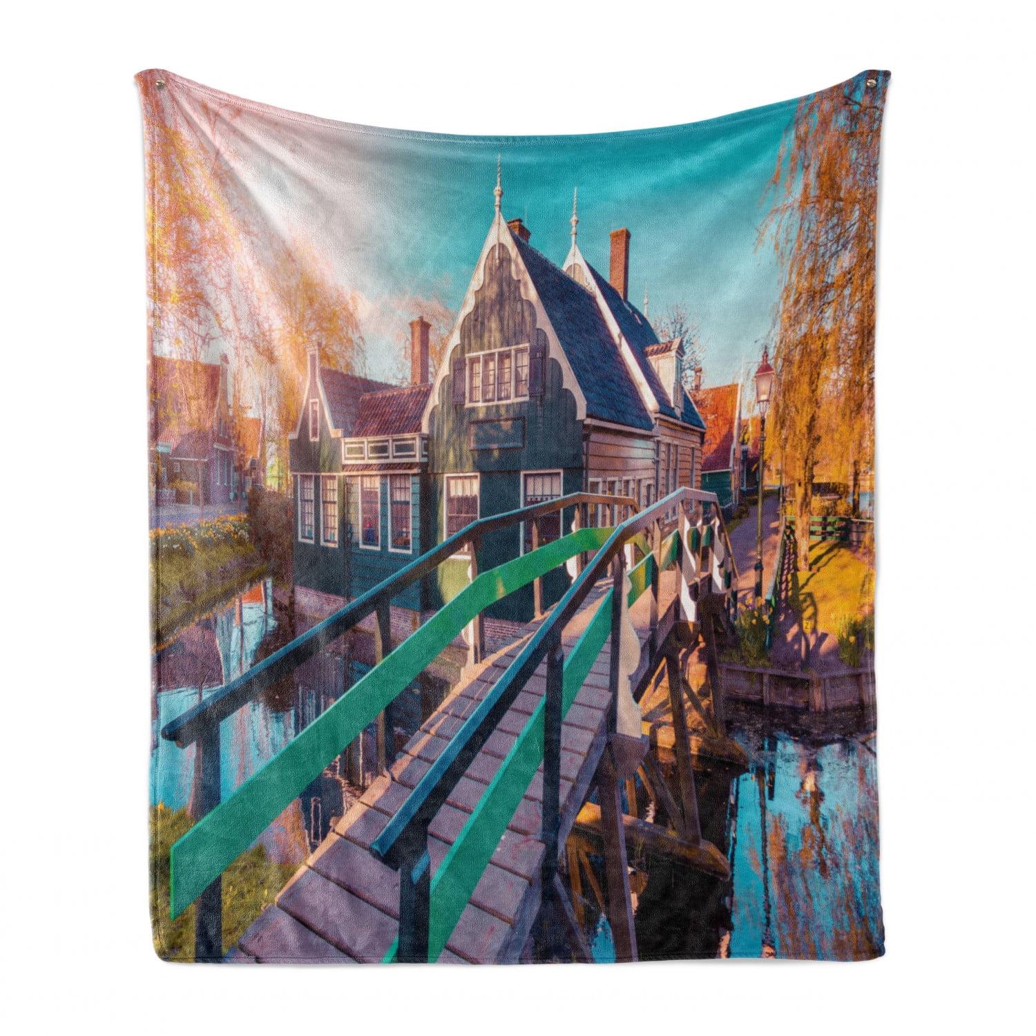 Netherlands Village Scene Multicolor Fleece Throw Blanket 50" x 70"