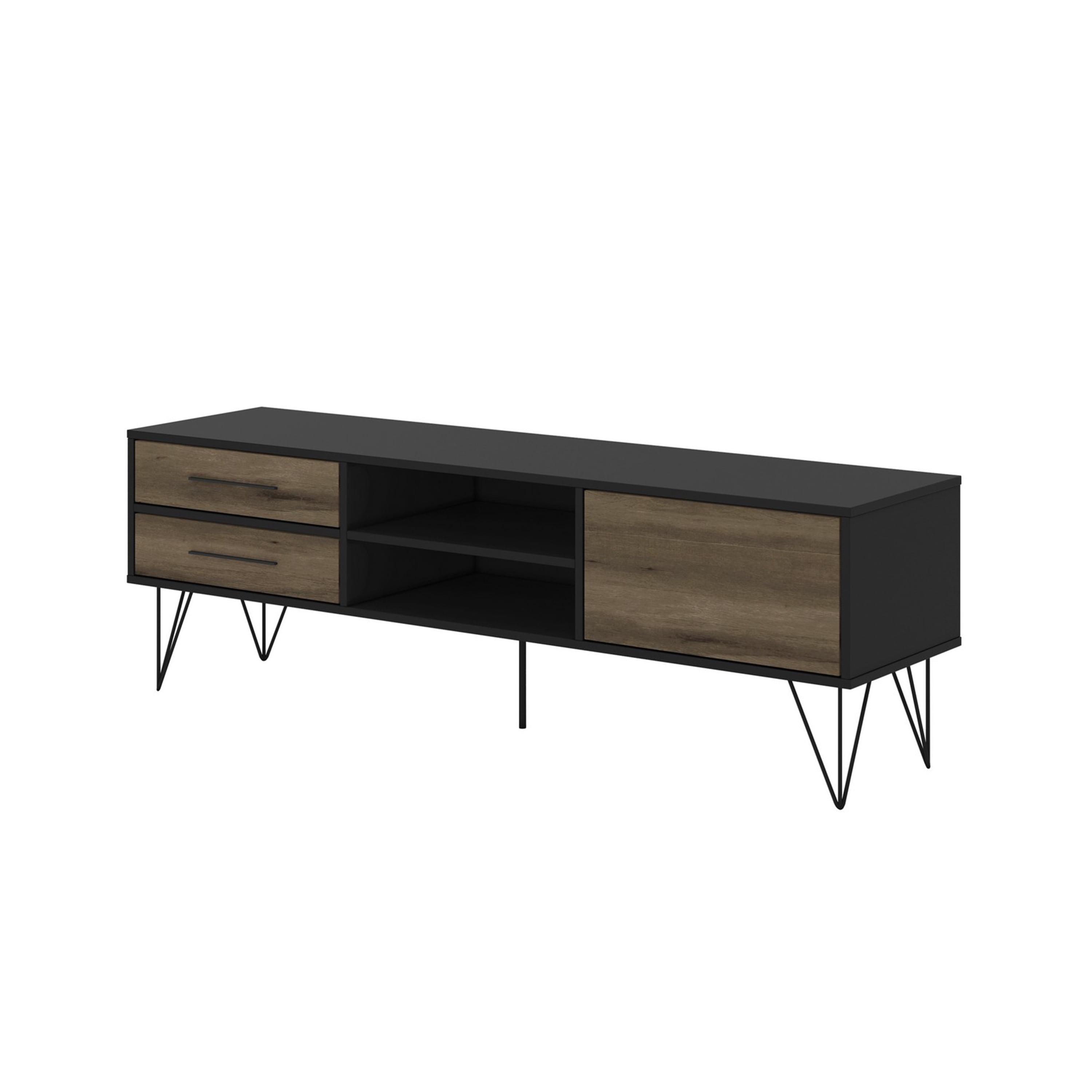 Contemporary Black and Brown 60" Metal & Particleboard TV Stand with Cabinet
