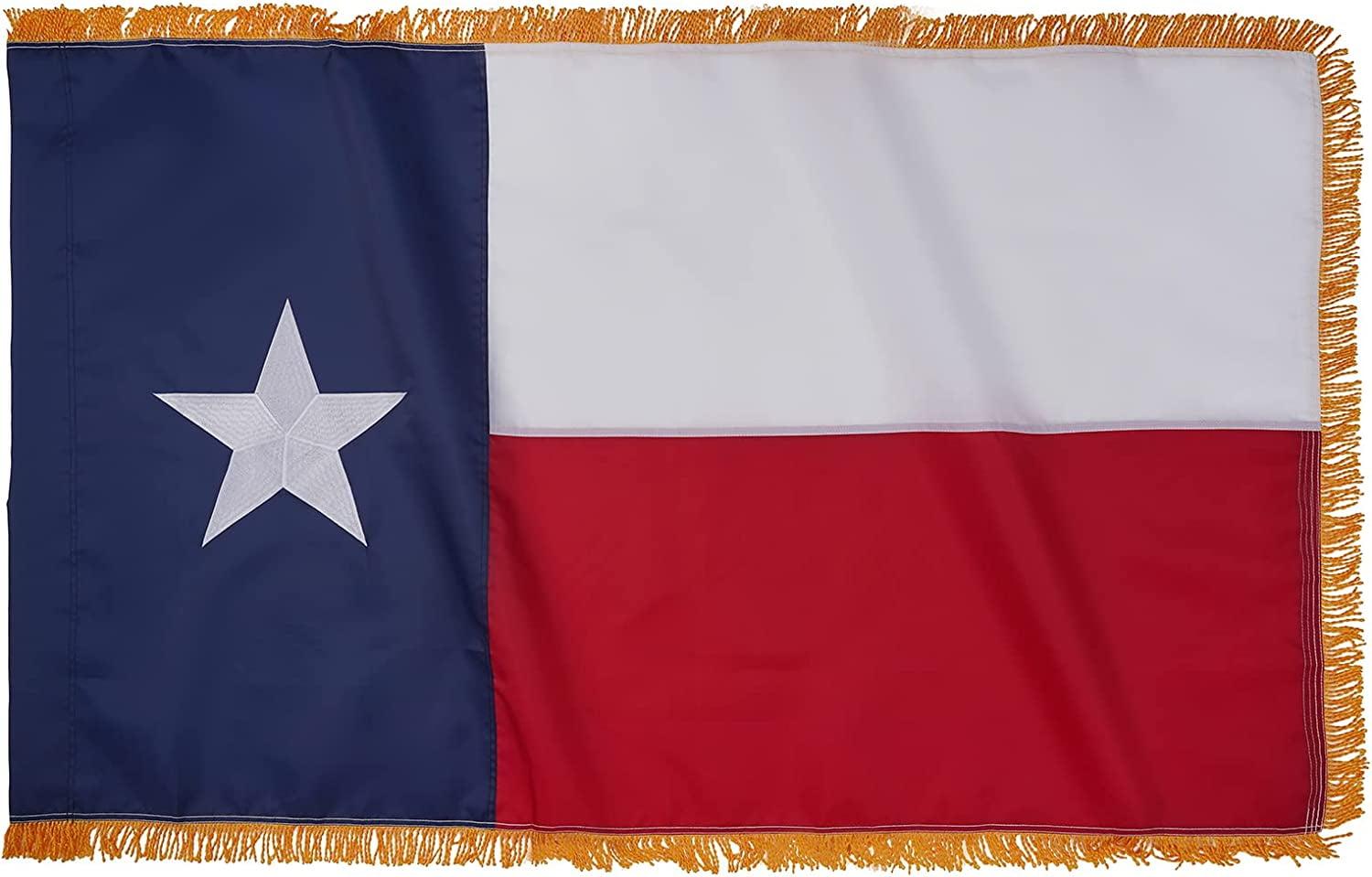 Texas Flag with Golden Fringe and Embroidered Star