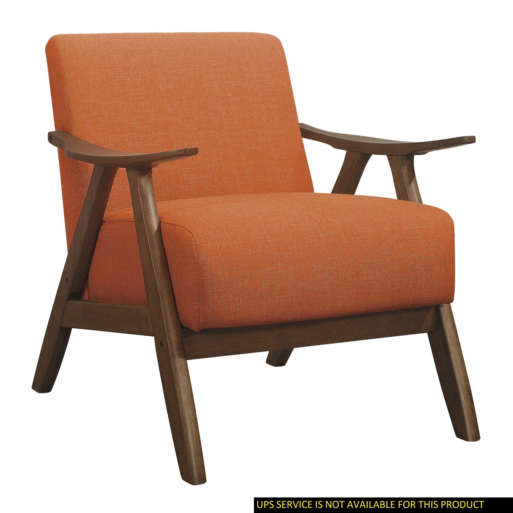 Damala 28.5" Orange Fabric Upholstered Accent Chair with Walnut Wood Frame