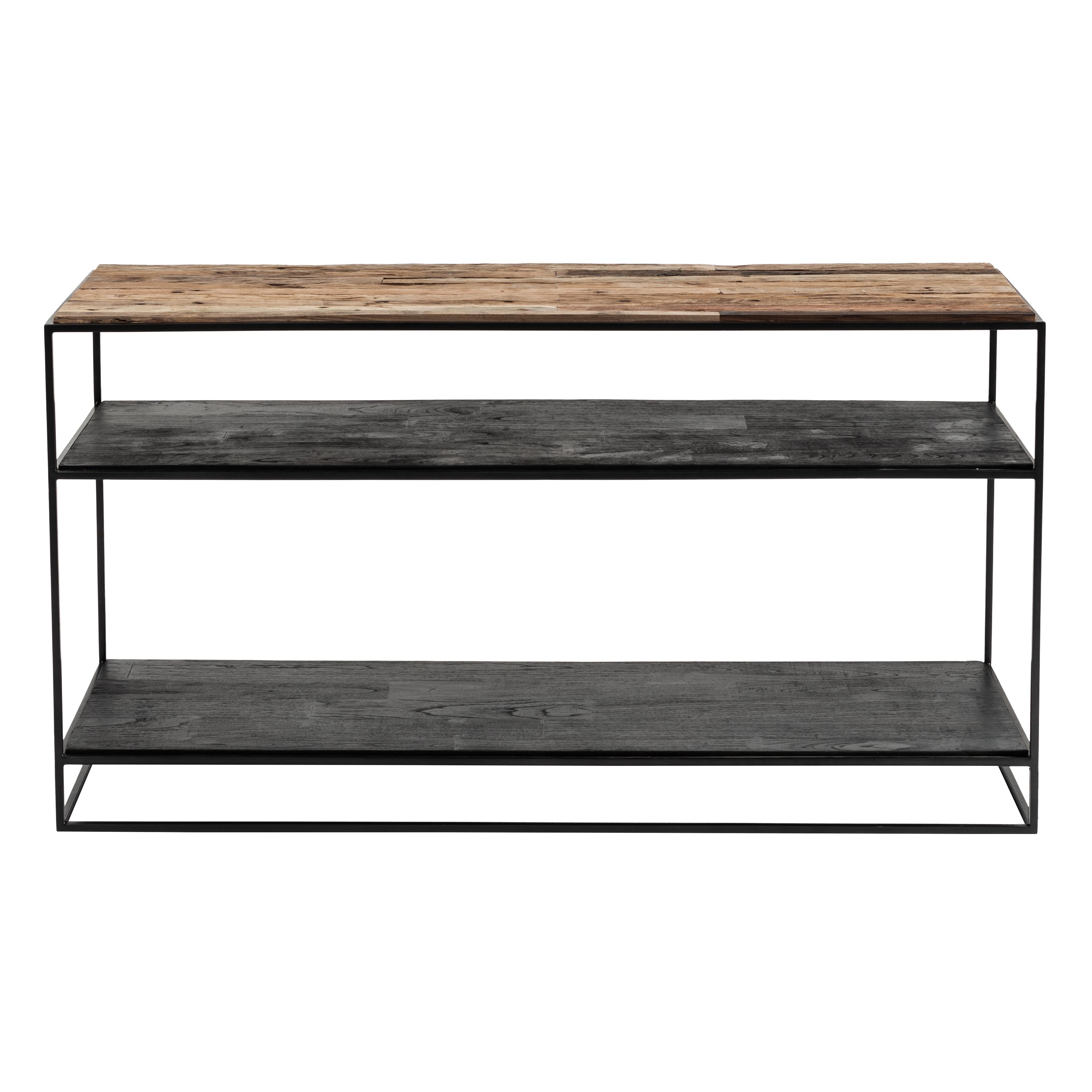 Nordic Black 55'' Rustic Boat Wood & Iron Console Table with Storage