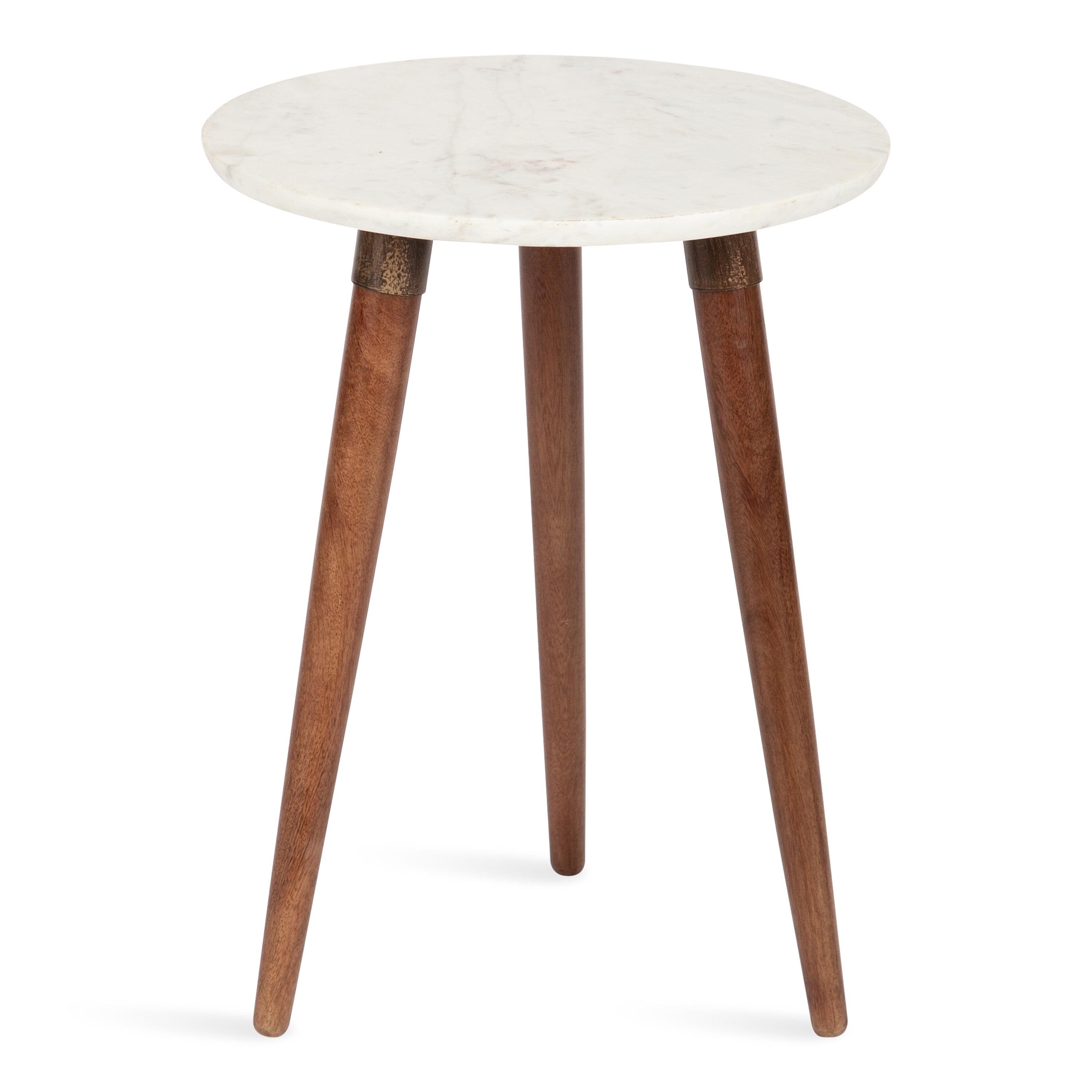 Walnut Brown and White Marble Round Side Table