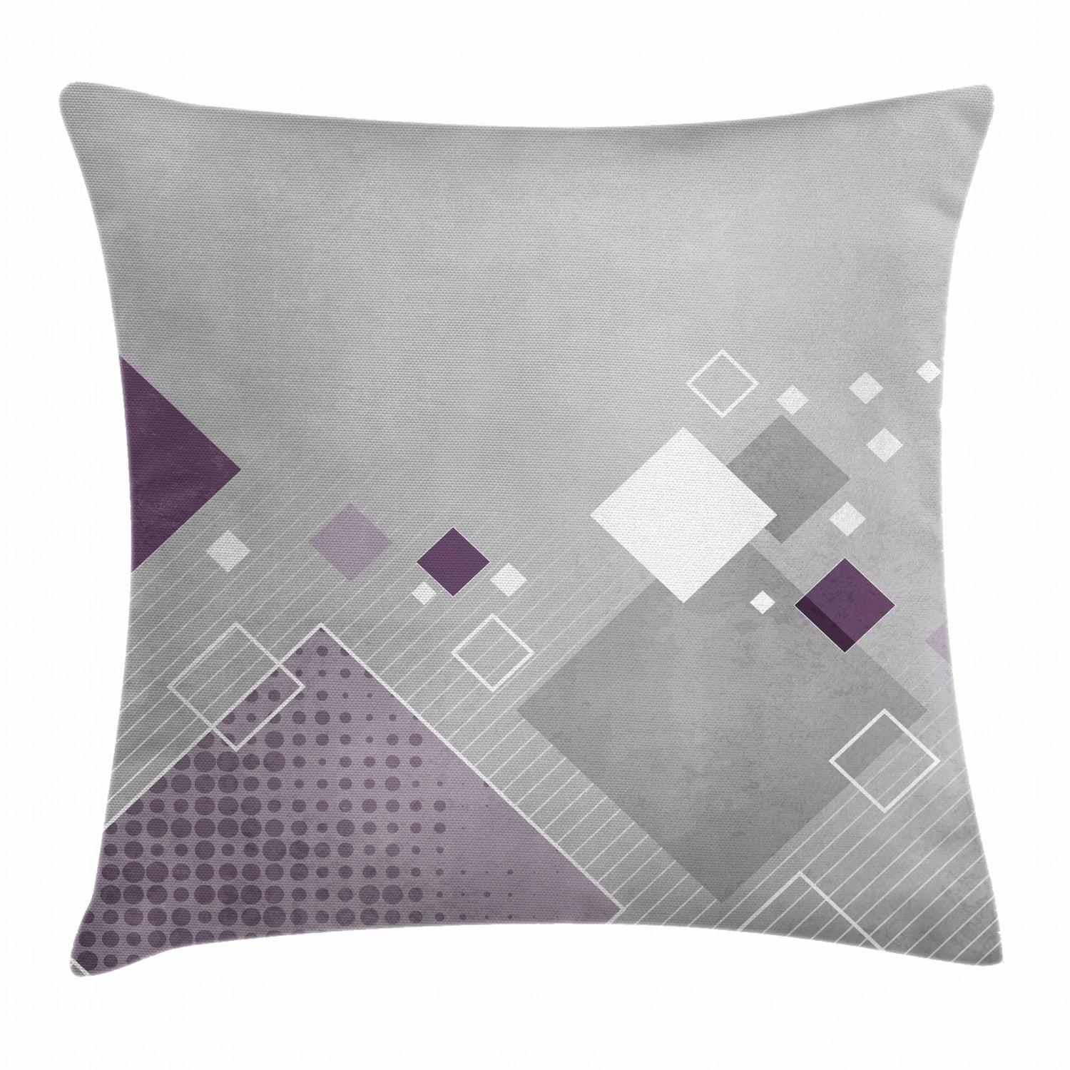 Geometric Purple and Gray Polyester Square Throw Pillow