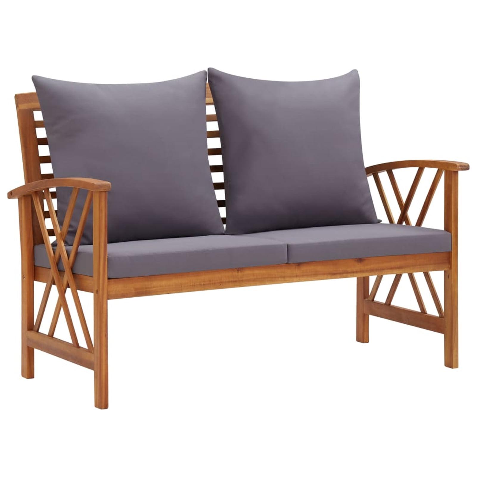 Solid Acacia Wood Garden Bench with Dark Gray Cushions 46.9"