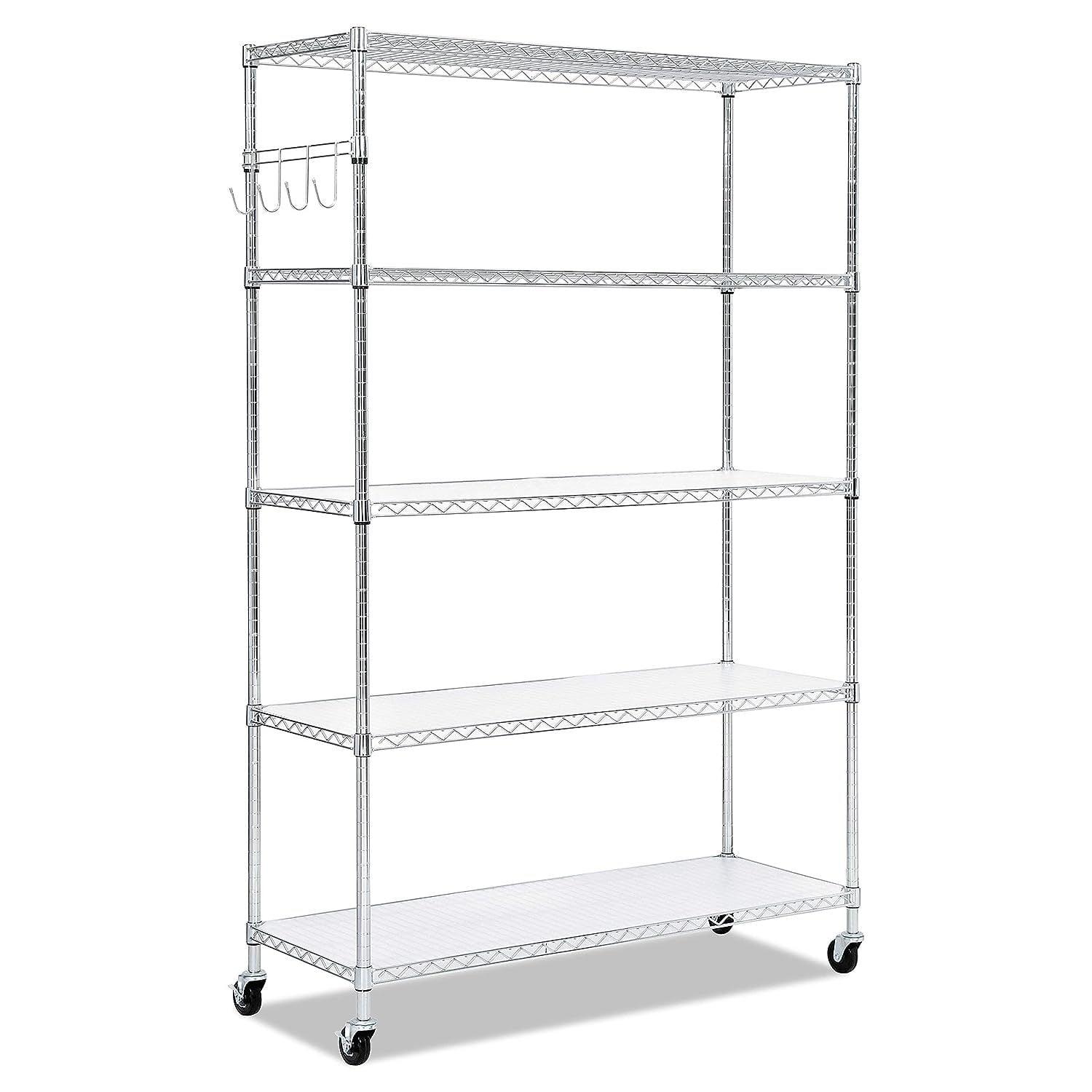 Silver 48" 5-Tier Adjustable Wire Shelving Unit with Casters